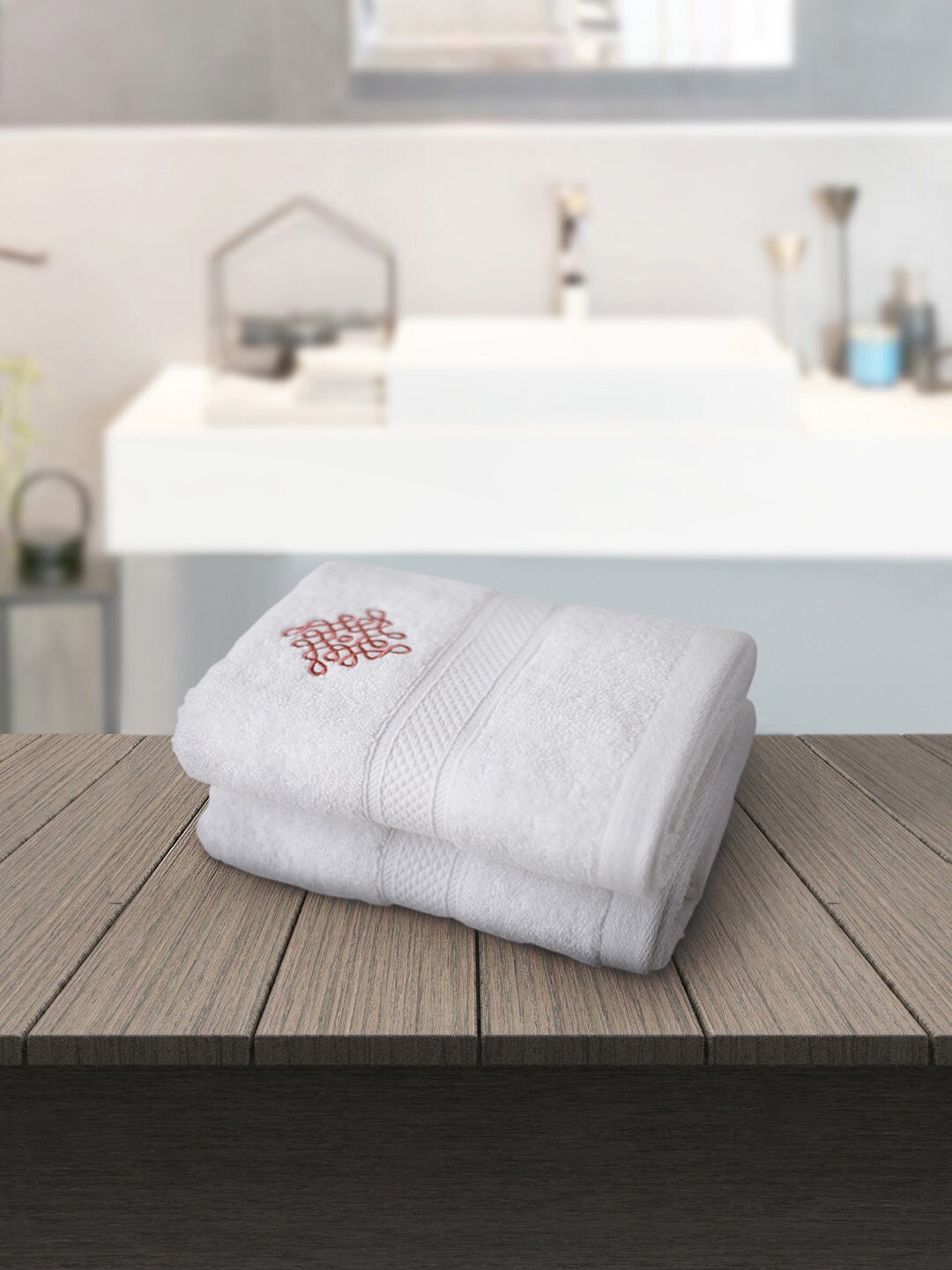 

PETAL HOME Set Of 2 White Solid Pure Cotton 500 GSM Hand Towels