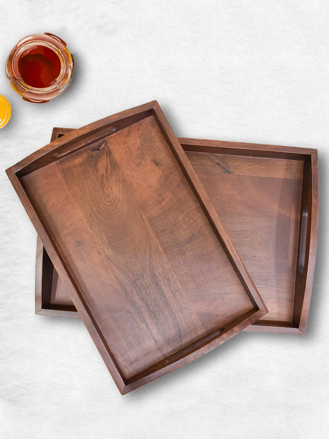 

BRICK BROWN Set of 2 Brown Wooden Serving Trays