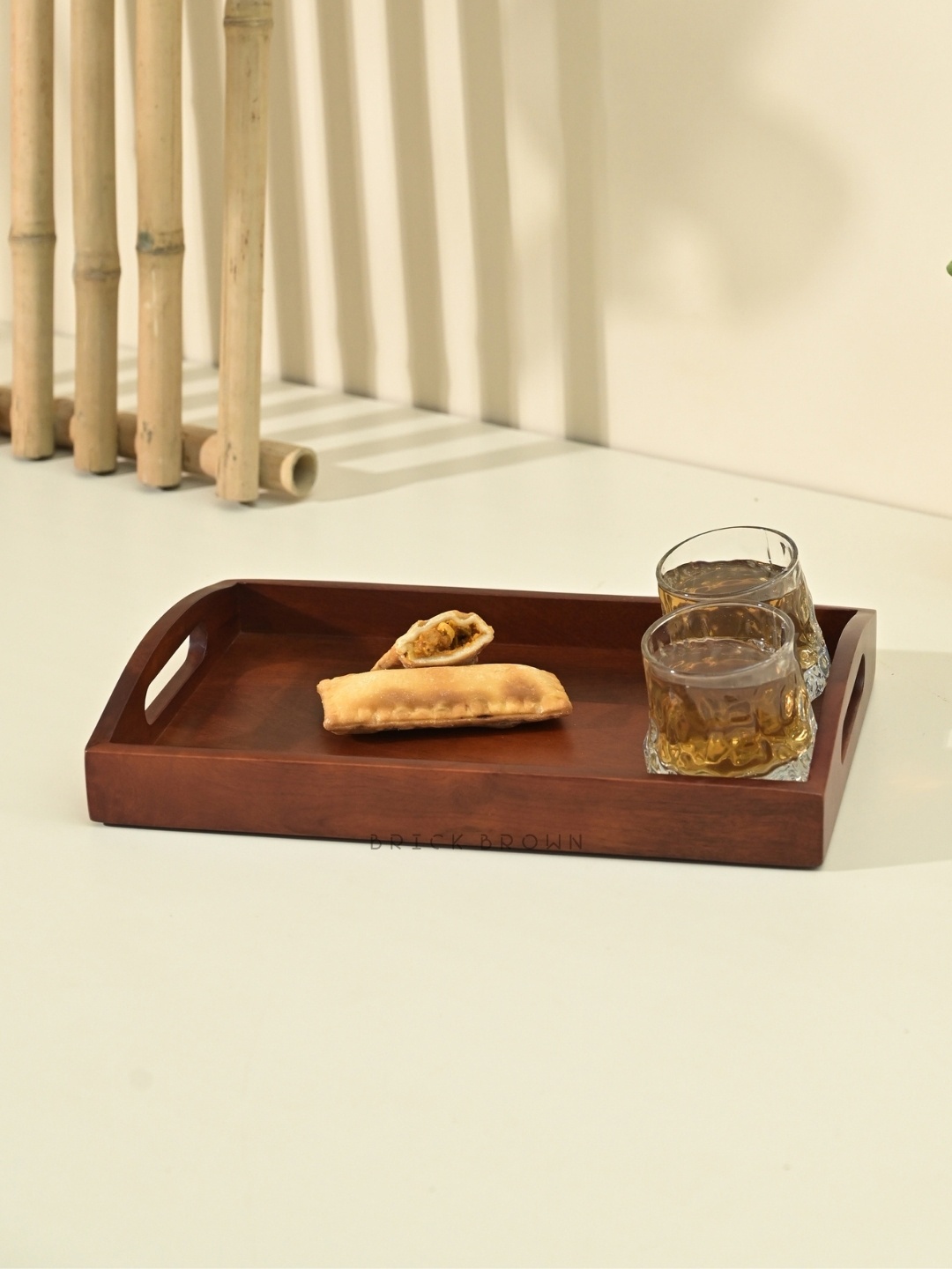 

BRICK BROWN Brown Solid Wooden Serving Trays