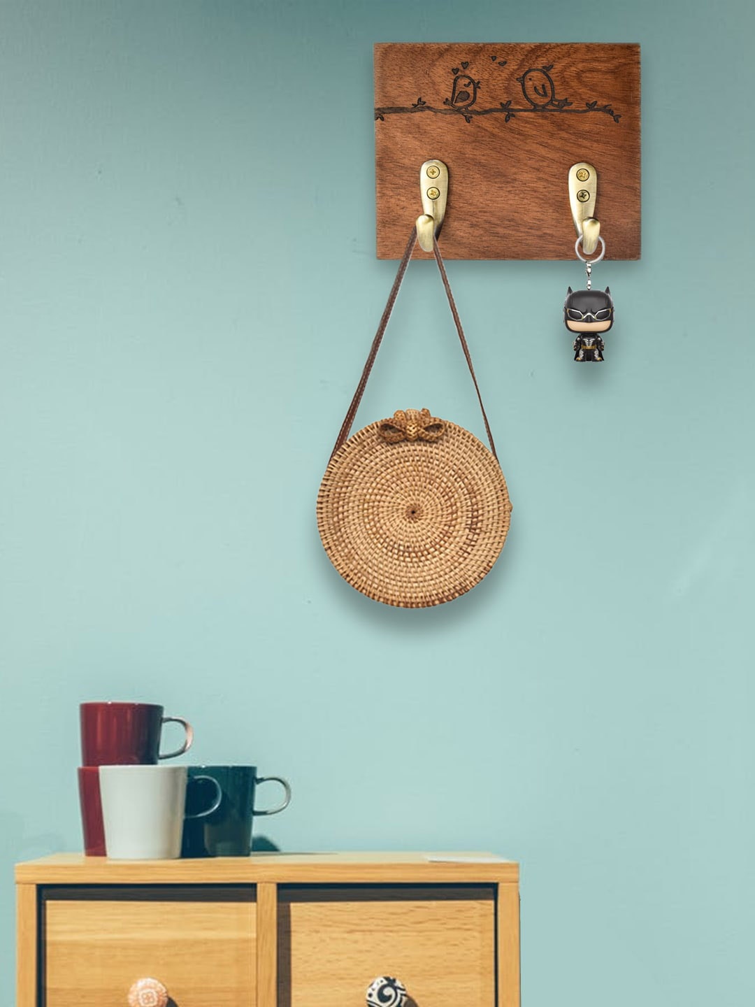 

BRICK BROWN Brown Printed Key Holders With Antique Brass Hooks
