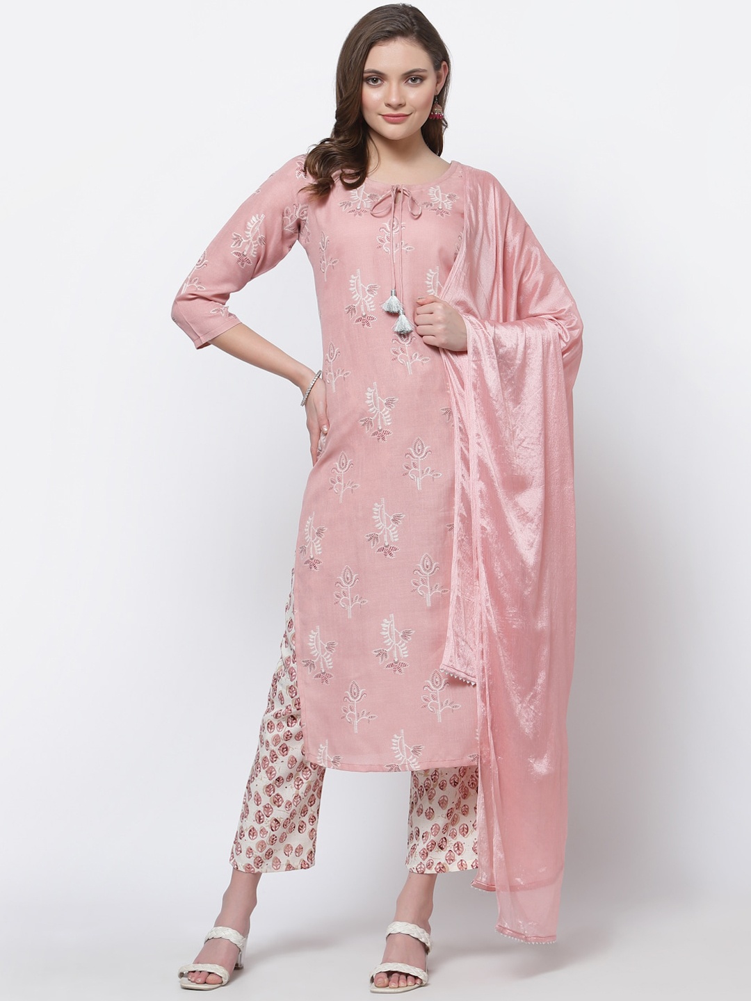 

Anuthi Women Ethnic Motifs Printed Kurta with Trousers & Dupatta, Peach