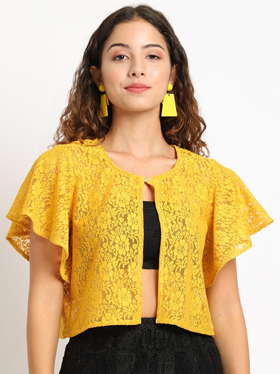 

Rute Women Self Design Cotton Shrug, Yellow