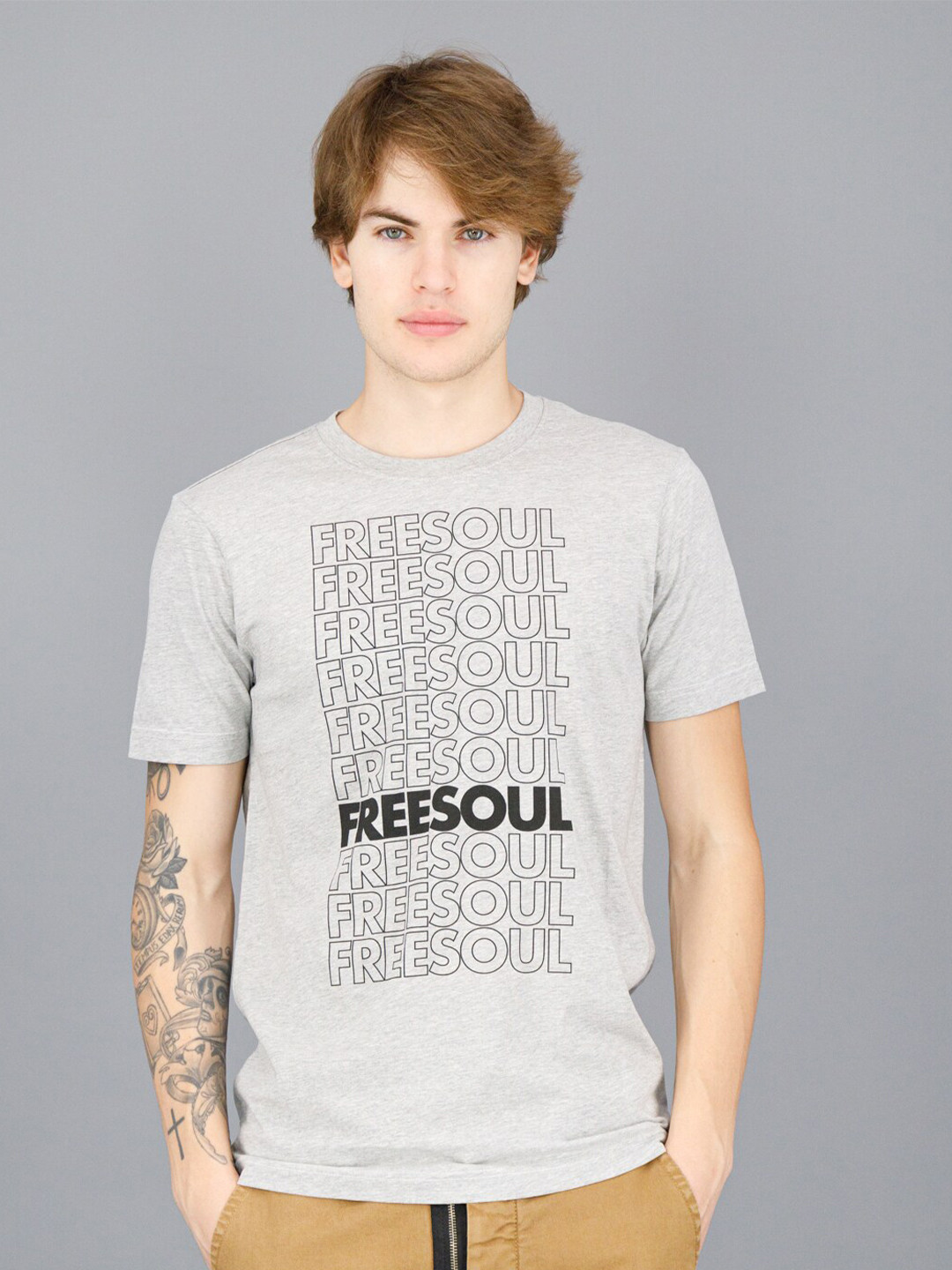 

FREESOUL Men Grey Printed T-shirt