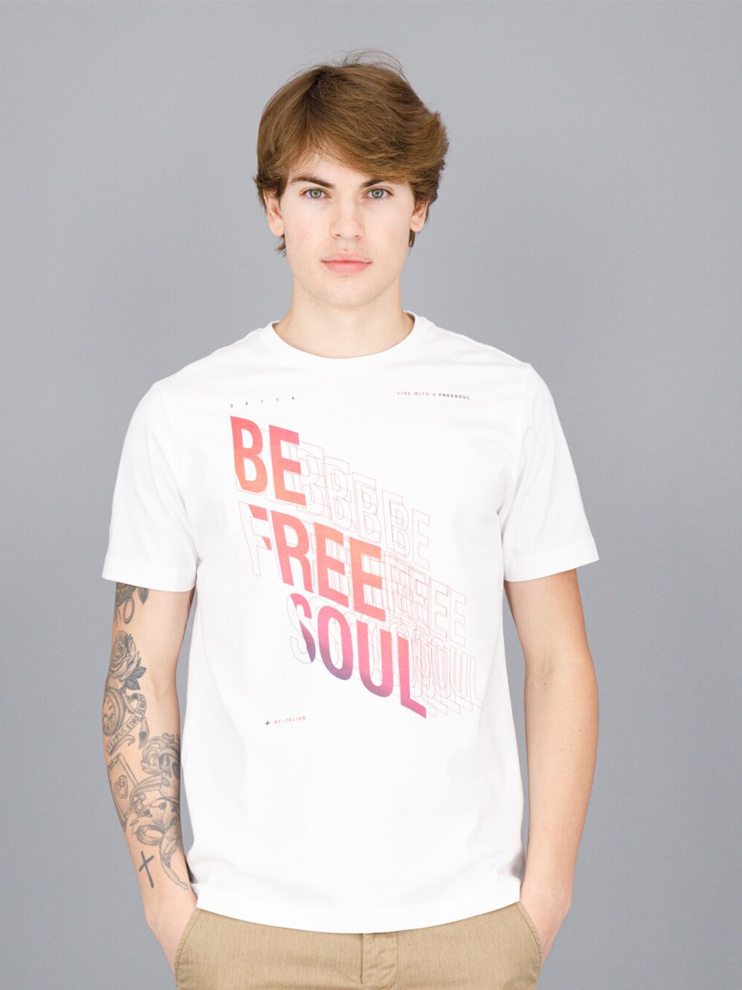 

FREESOUL Men White Typography Printed Cotton T-shirt
