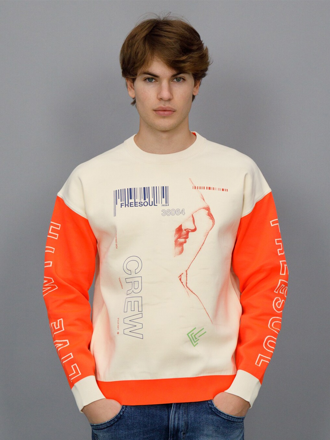 

FREESOUL Men Off White Printed Sweatshirt
