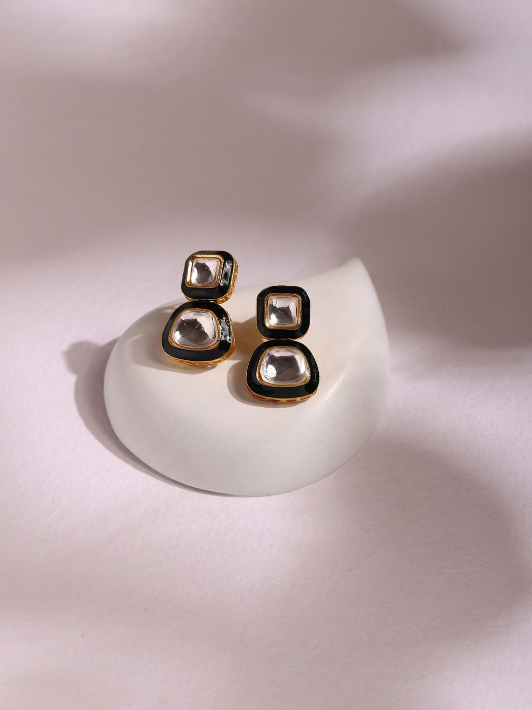 

RITU SINGH Green & White Gold-Plated Contemporary Drop Earrings