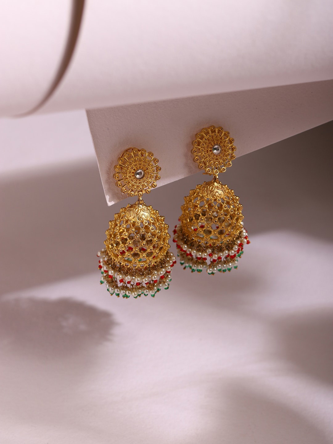 

RITU SINGH Gold-Plated Contemporary Jhumkas Earrings