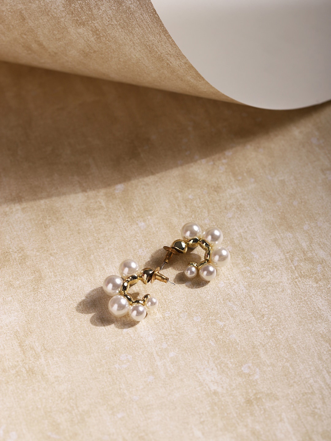 

RITU SINGH Gold-Toned & White Contemporary Drop Earrings