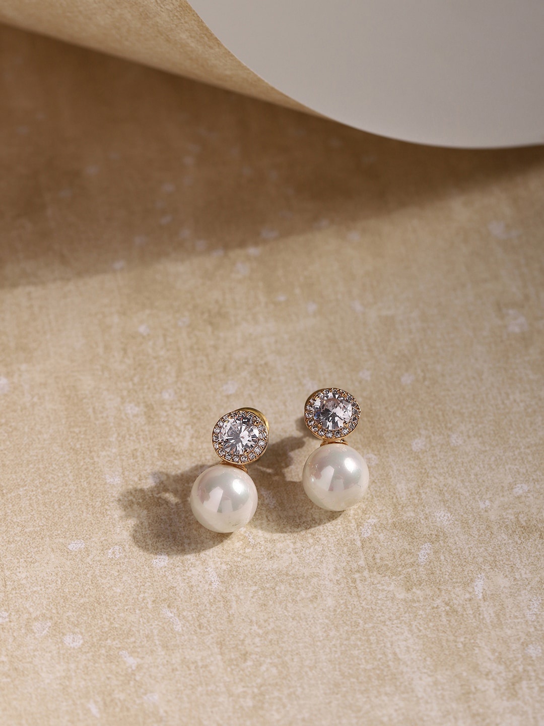 

RITU SINGH Gold-Toned & White Contemporary Studs Earrings