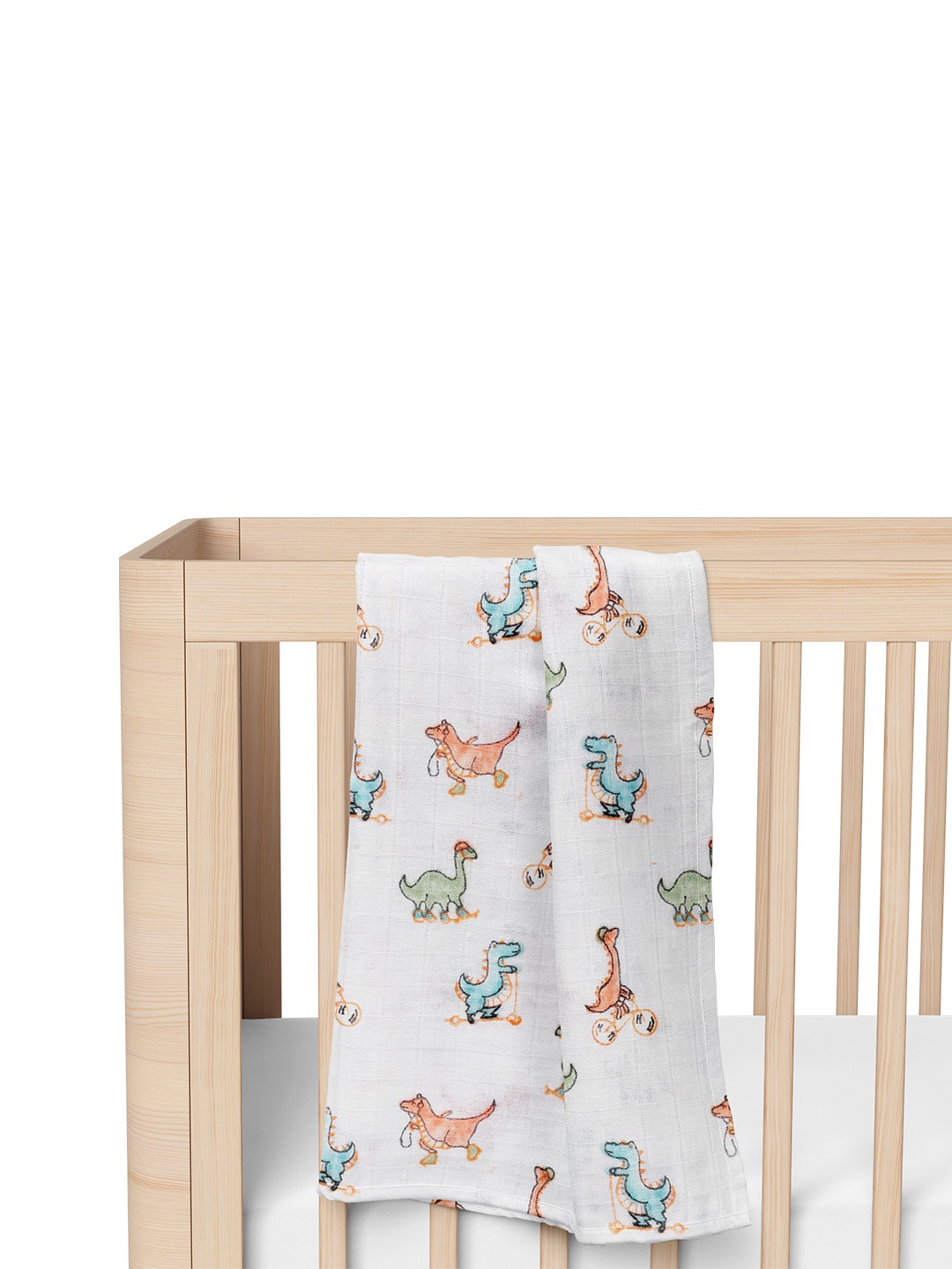 

Moms Home Kids White Dinosaur Printed Organic Cotton Soft Baby Muslin Swaddle