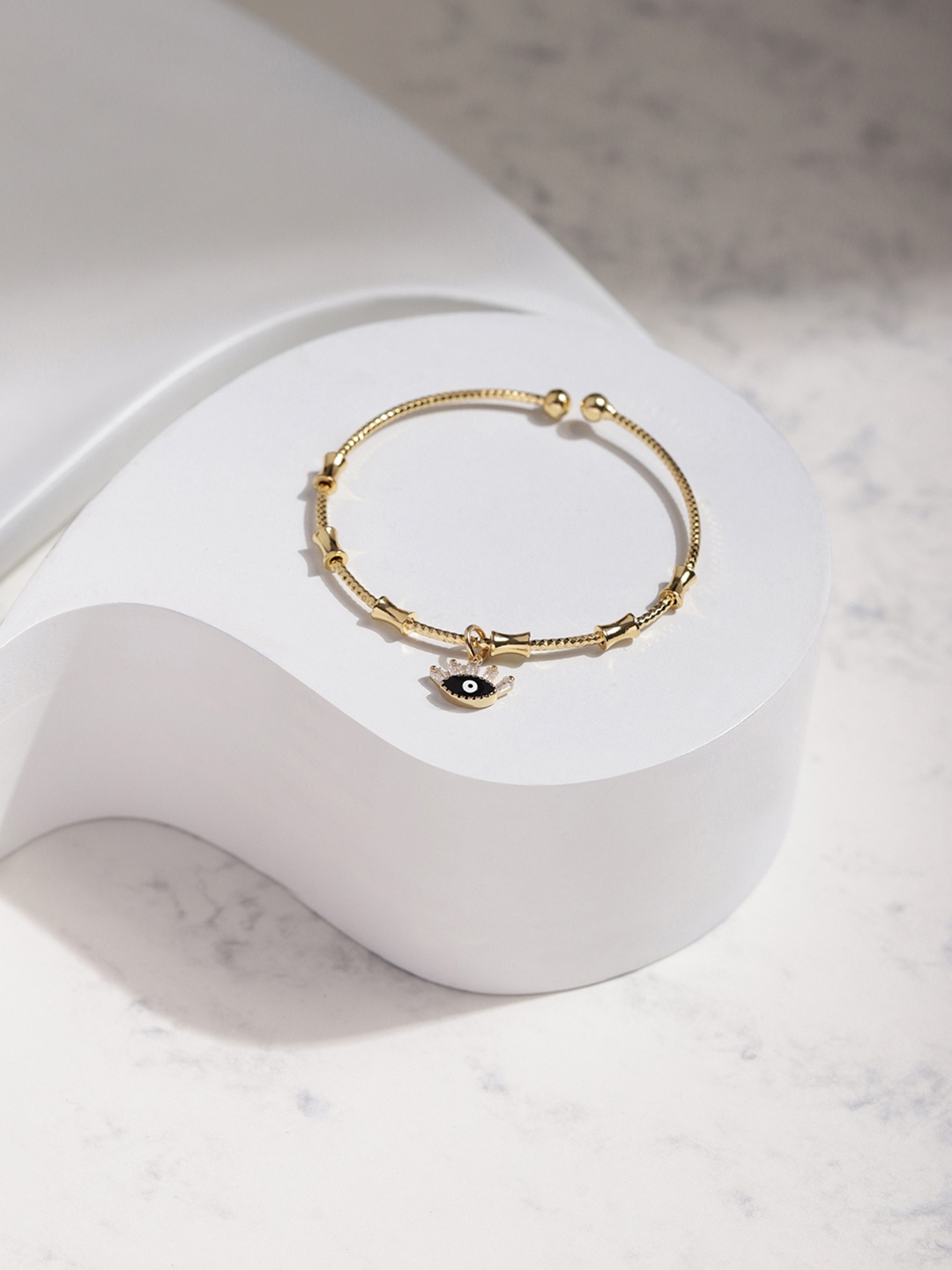

RITU SINGH Gold Toned Evil Eye Crystals Studded Gold-Plated Adjustable Cuff Bracelet