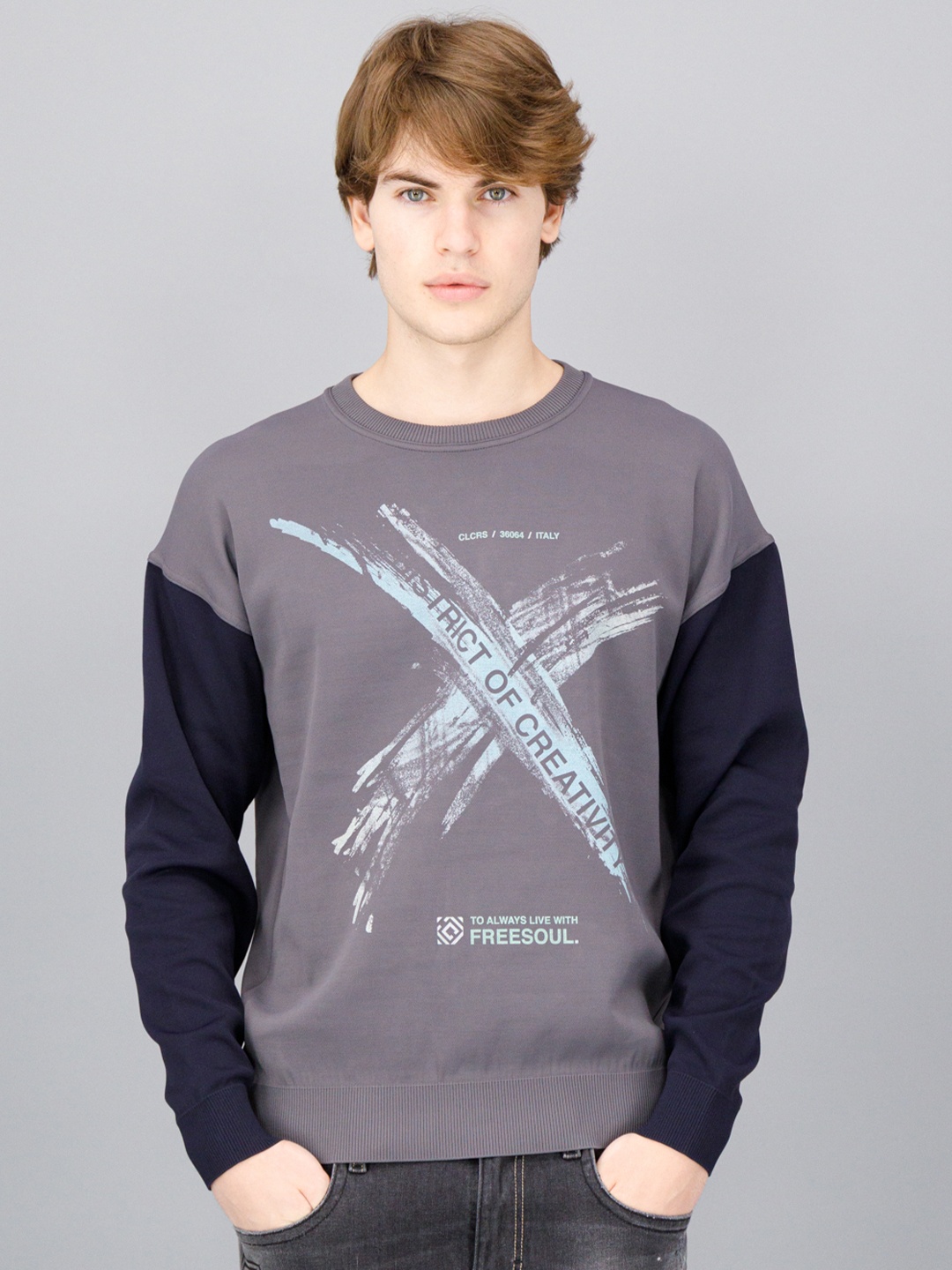 

FREESOUL Men Grey Printed Sweatshirt