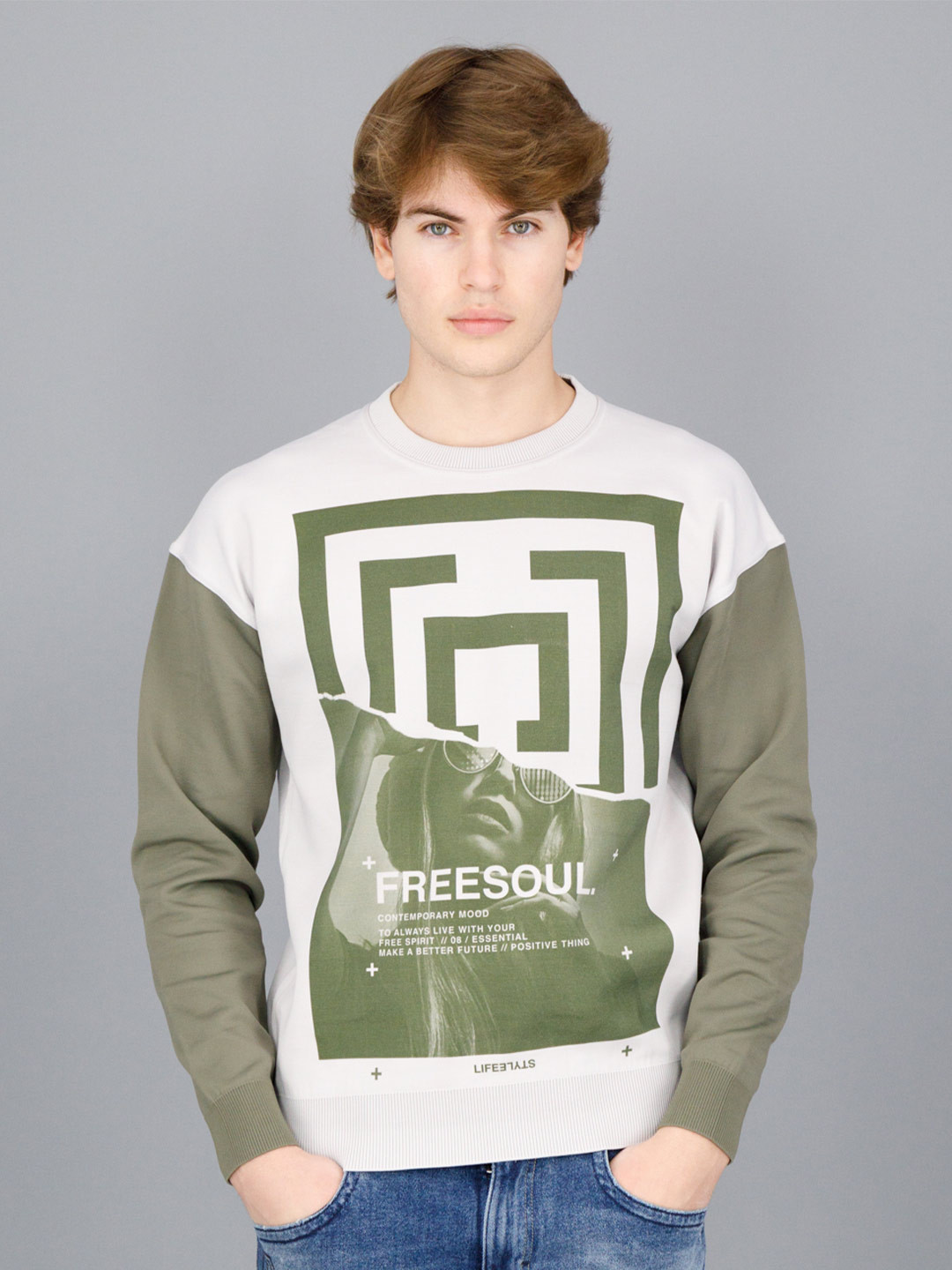 

FREESOUL Men Off White Printed Sweatshirt