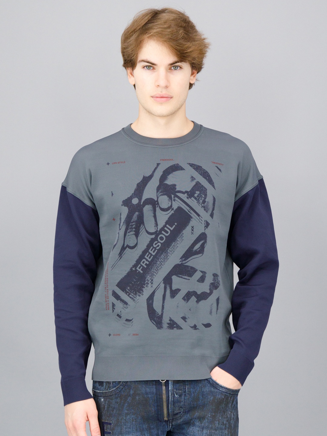 

FREESOUL Men Grey Printed Sweatshirt