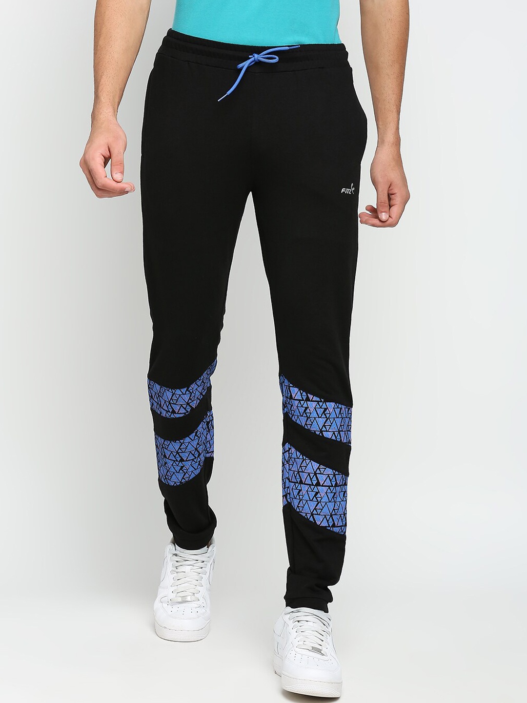 

FiTZ Men Black And Blue Printed Stripes Anti Odour Slim Fit Track Pant