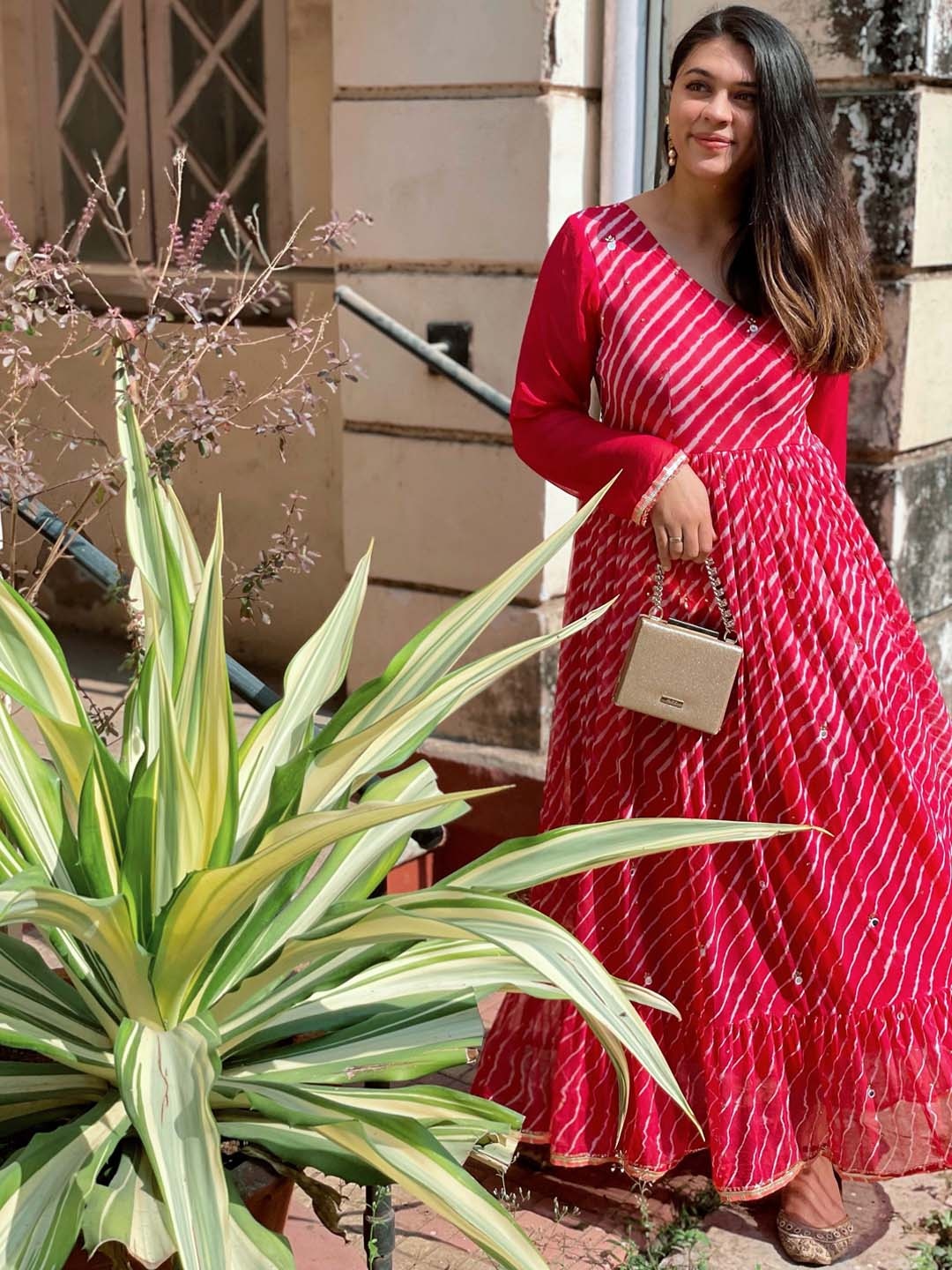 

Thread & Button Women Leheriya Printed Anarkali Kurta, Pink