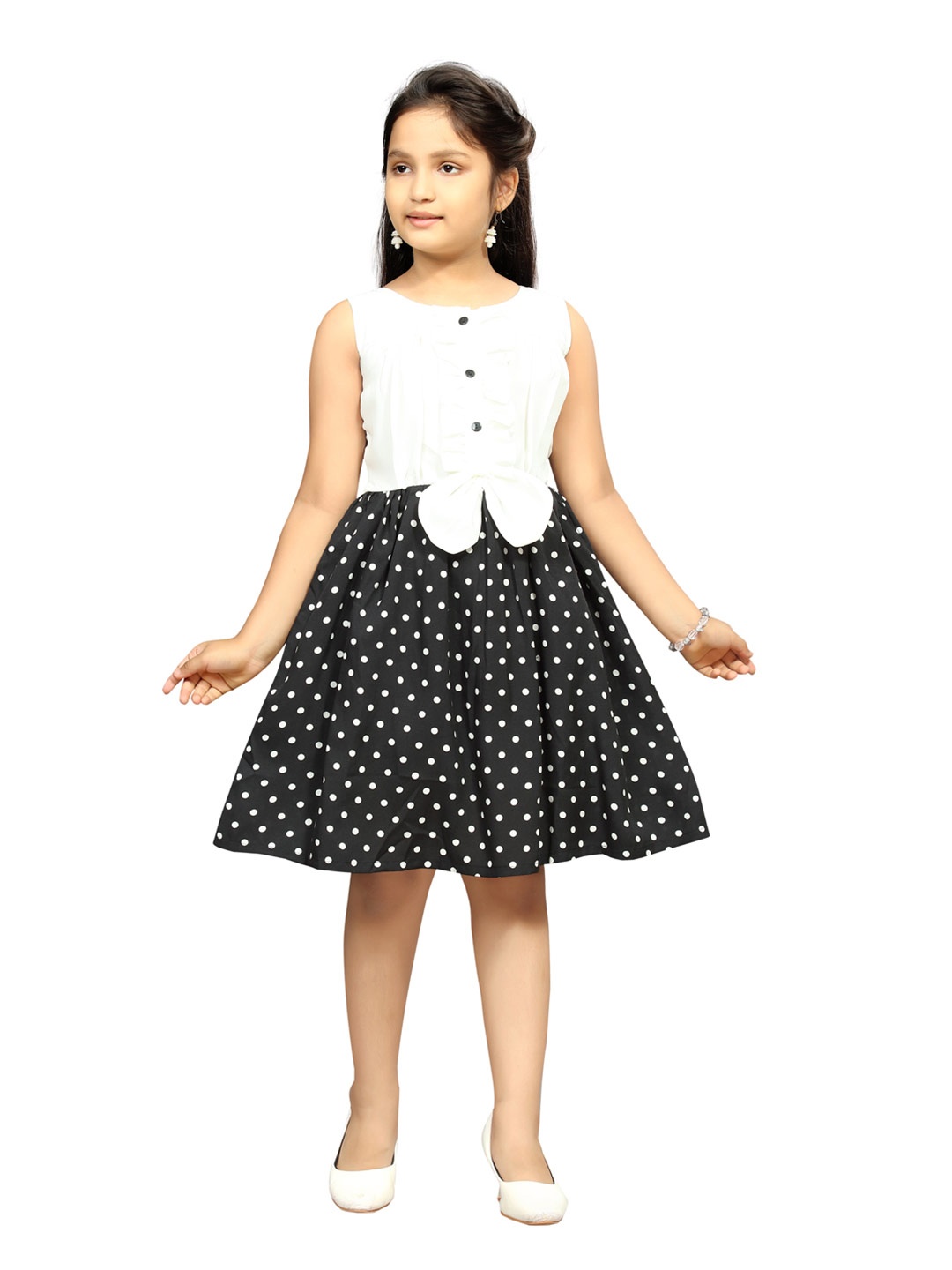 

Aarika Girls White & Black Printed Cotton Dress