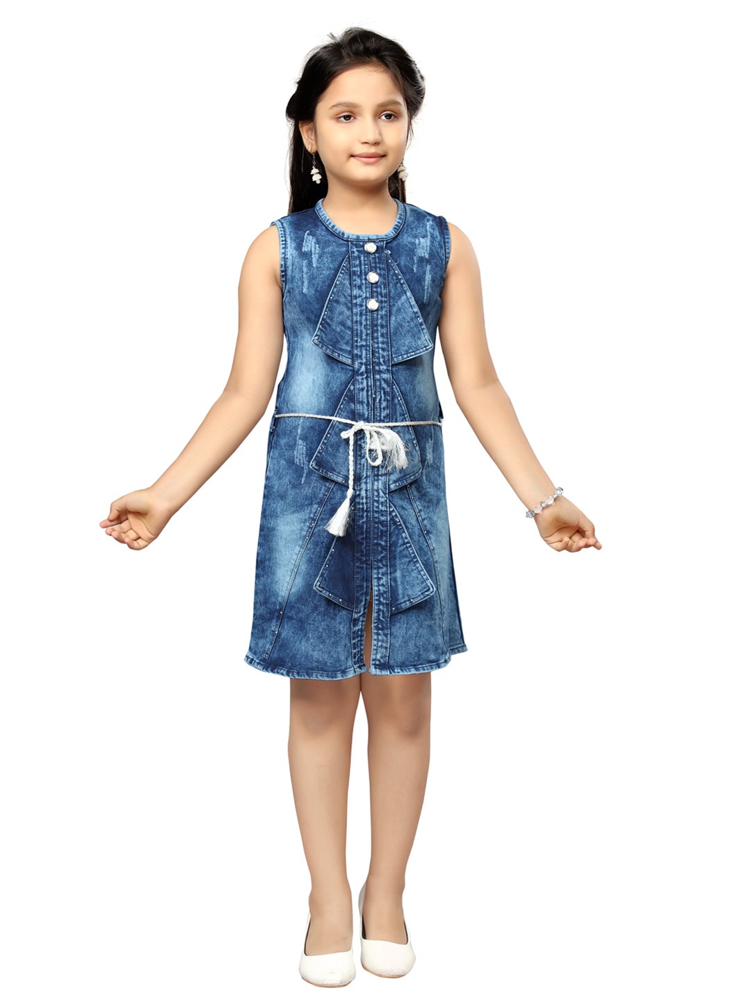 

Aarika Girls Blue Cotton Denim A-Line Dress