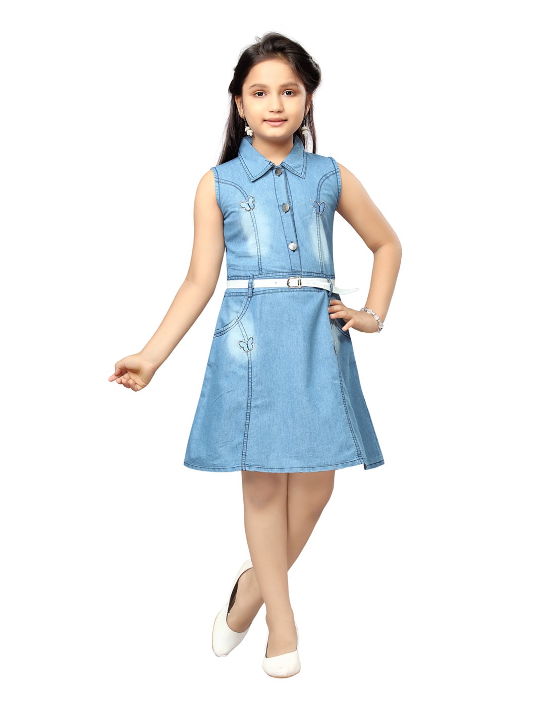 

Aarika Girls Blue Cotton Denim Shirt Dress