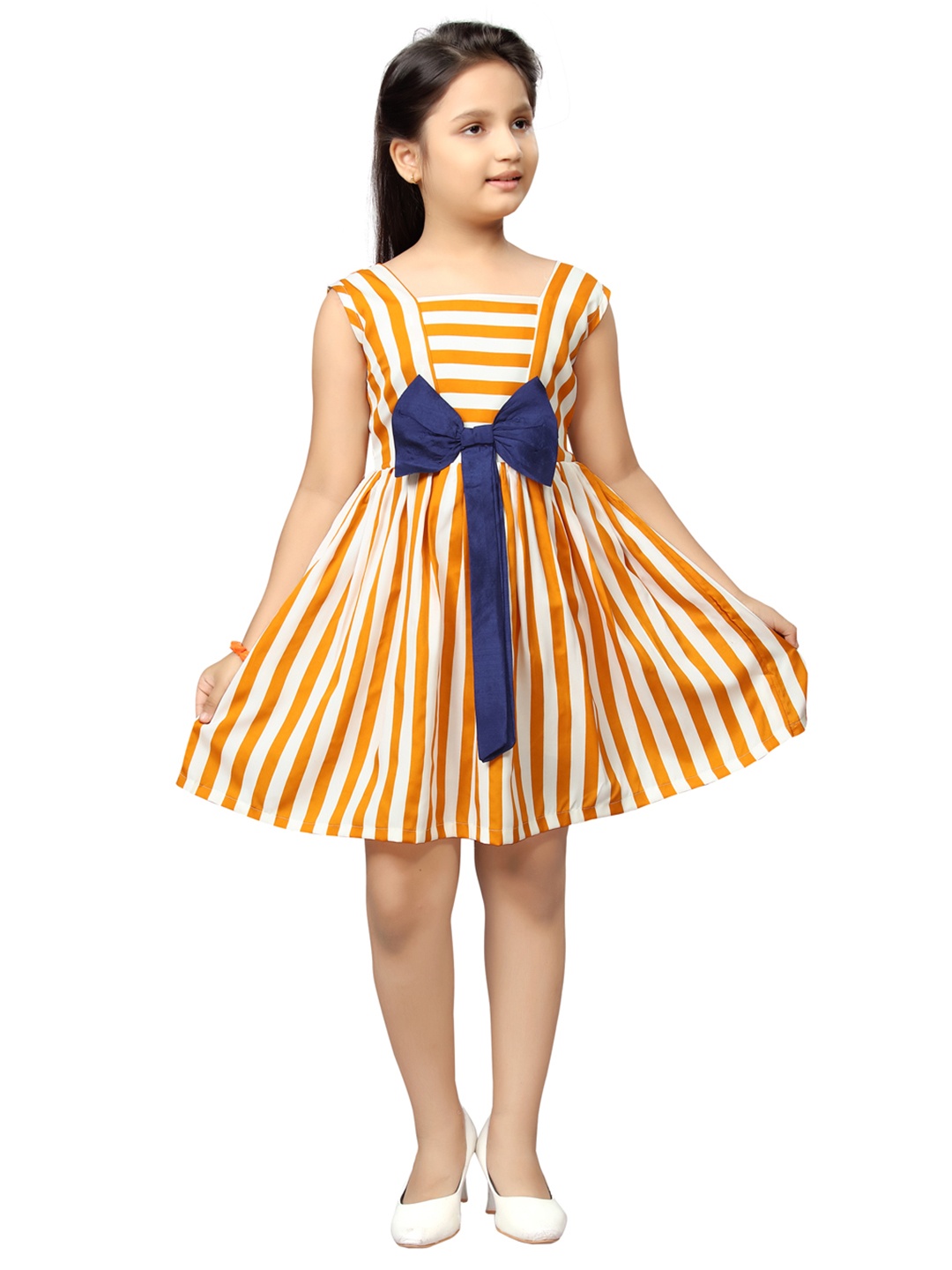 

Aarika Girls Yellow & White Striped Dress