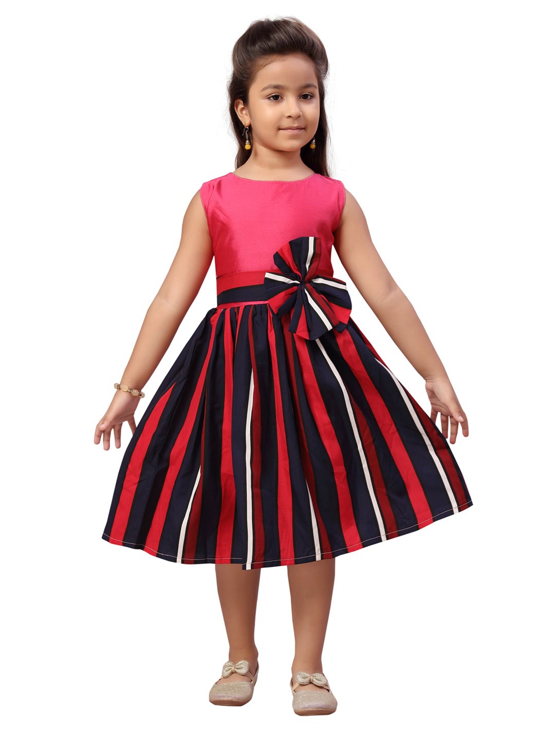

Aarika Girls Pink & Navy Blue Striped Dress