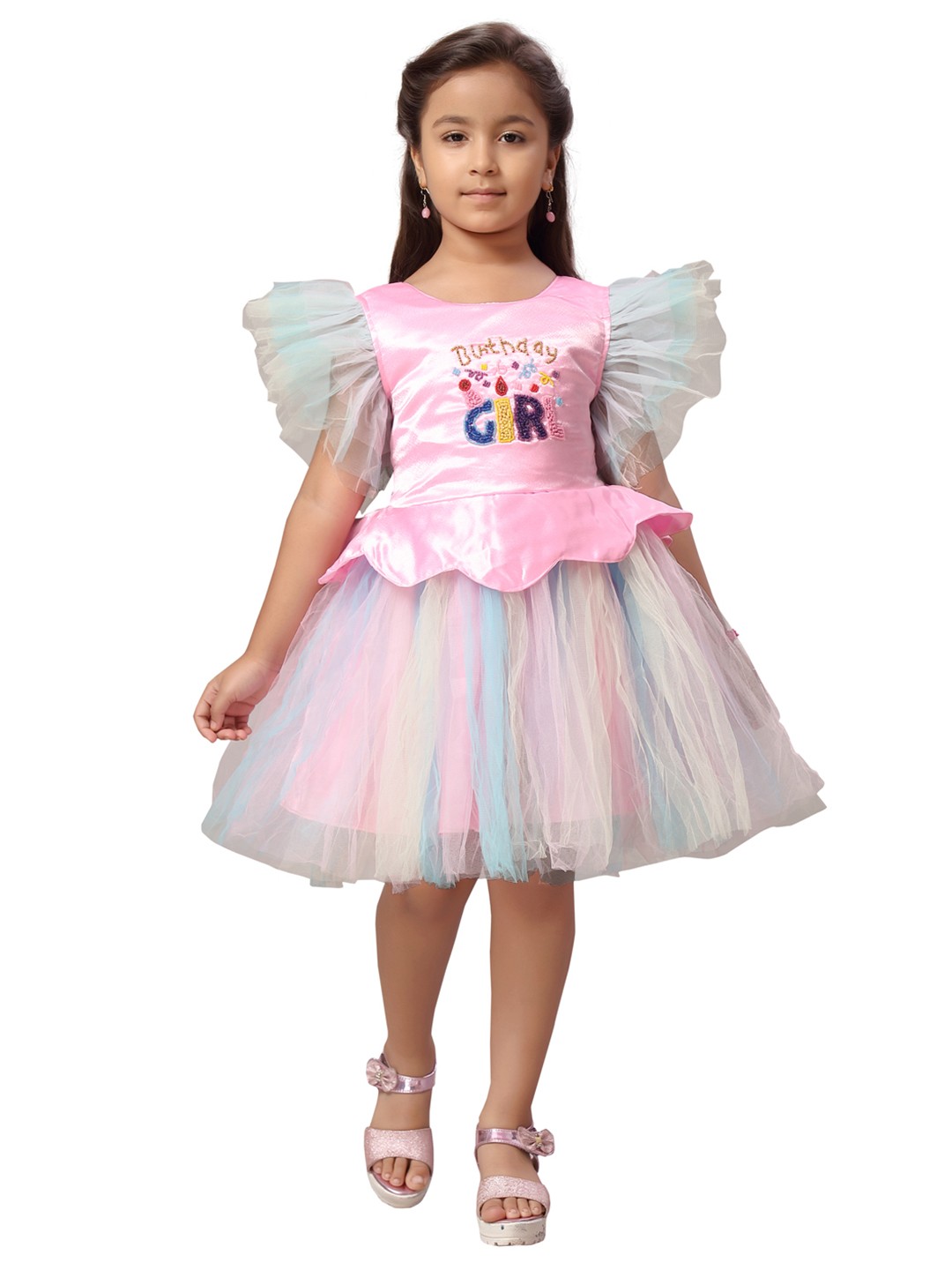 

Aarika Pink & Blue Embroidered Net Dress