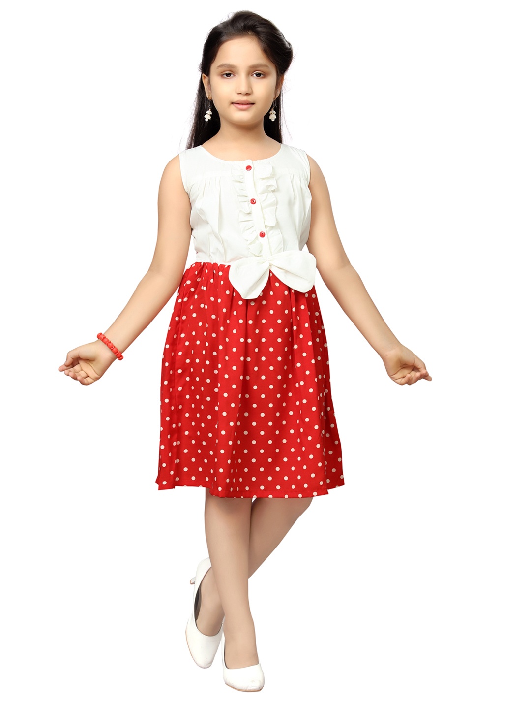 

Aarika White & Red A-Line Frock Dress