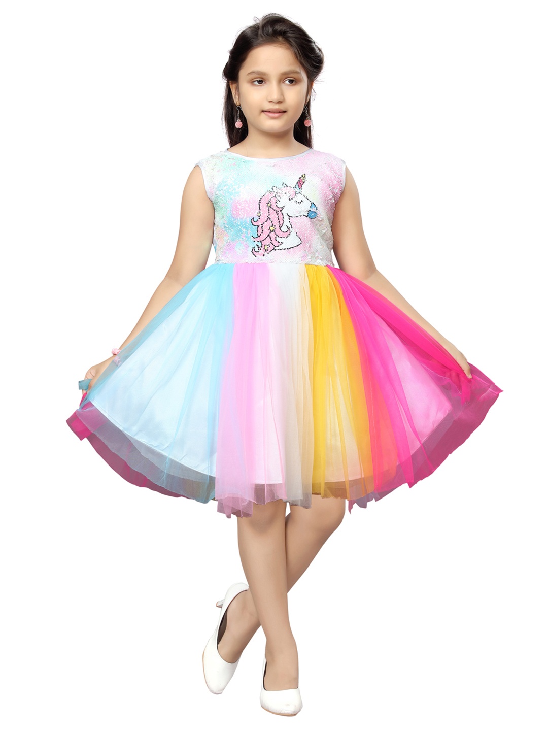 

Aarika Blue & Pink Net Unicorn Frock Dress