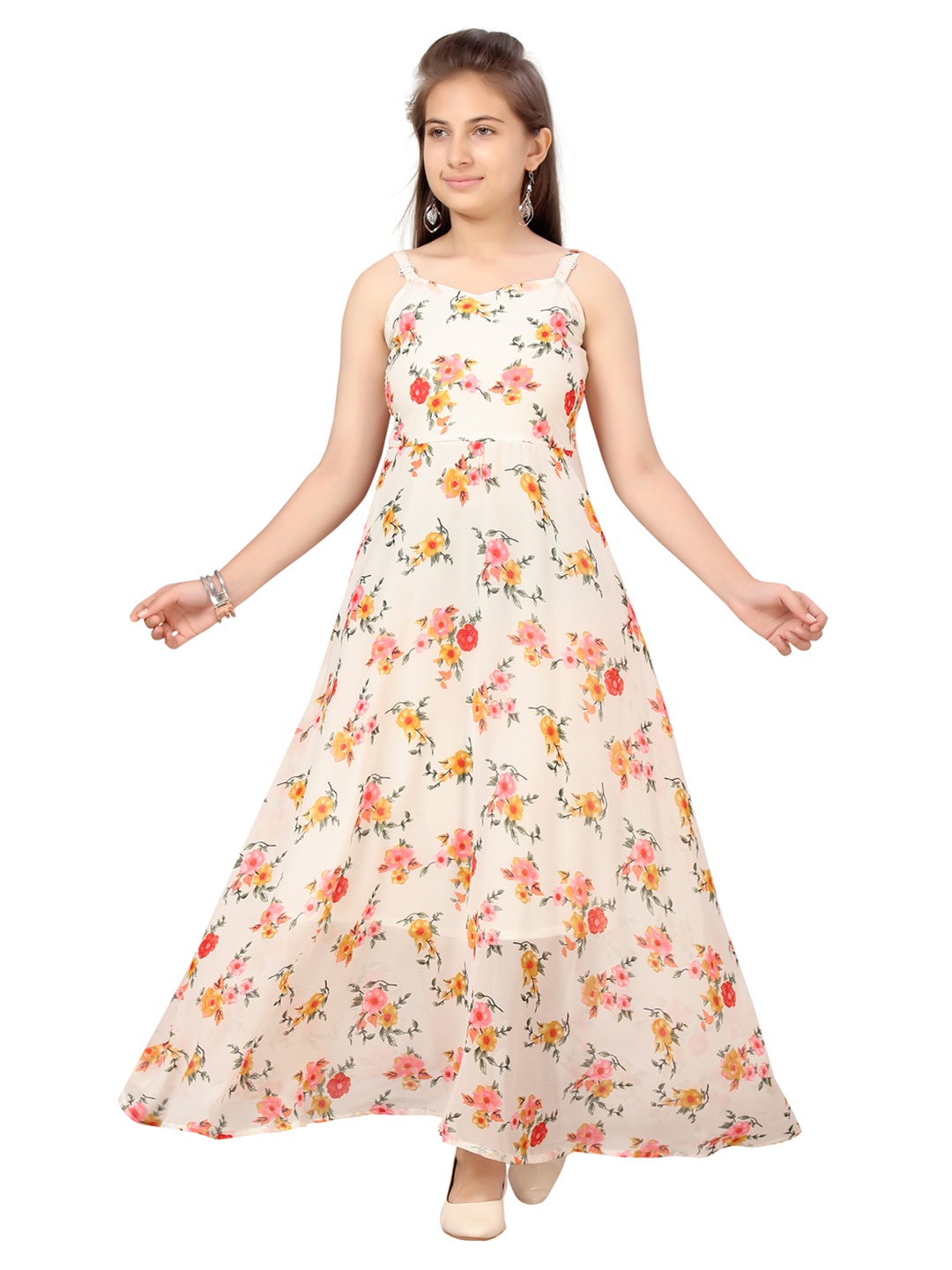 

Aarika White Floral Georgette Maxi Dress