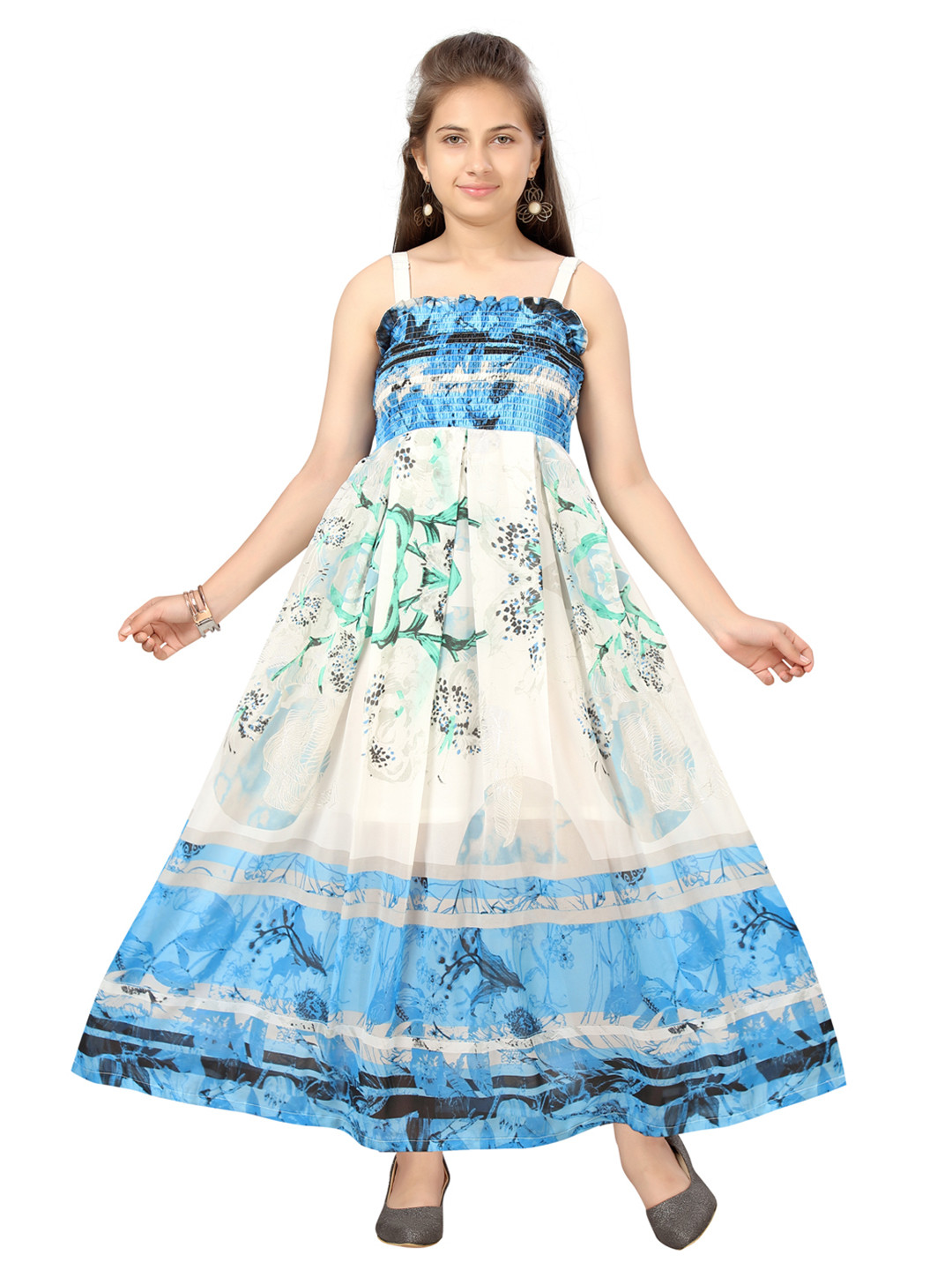 

Aarika Blue Floral Georgette Maxi Dress