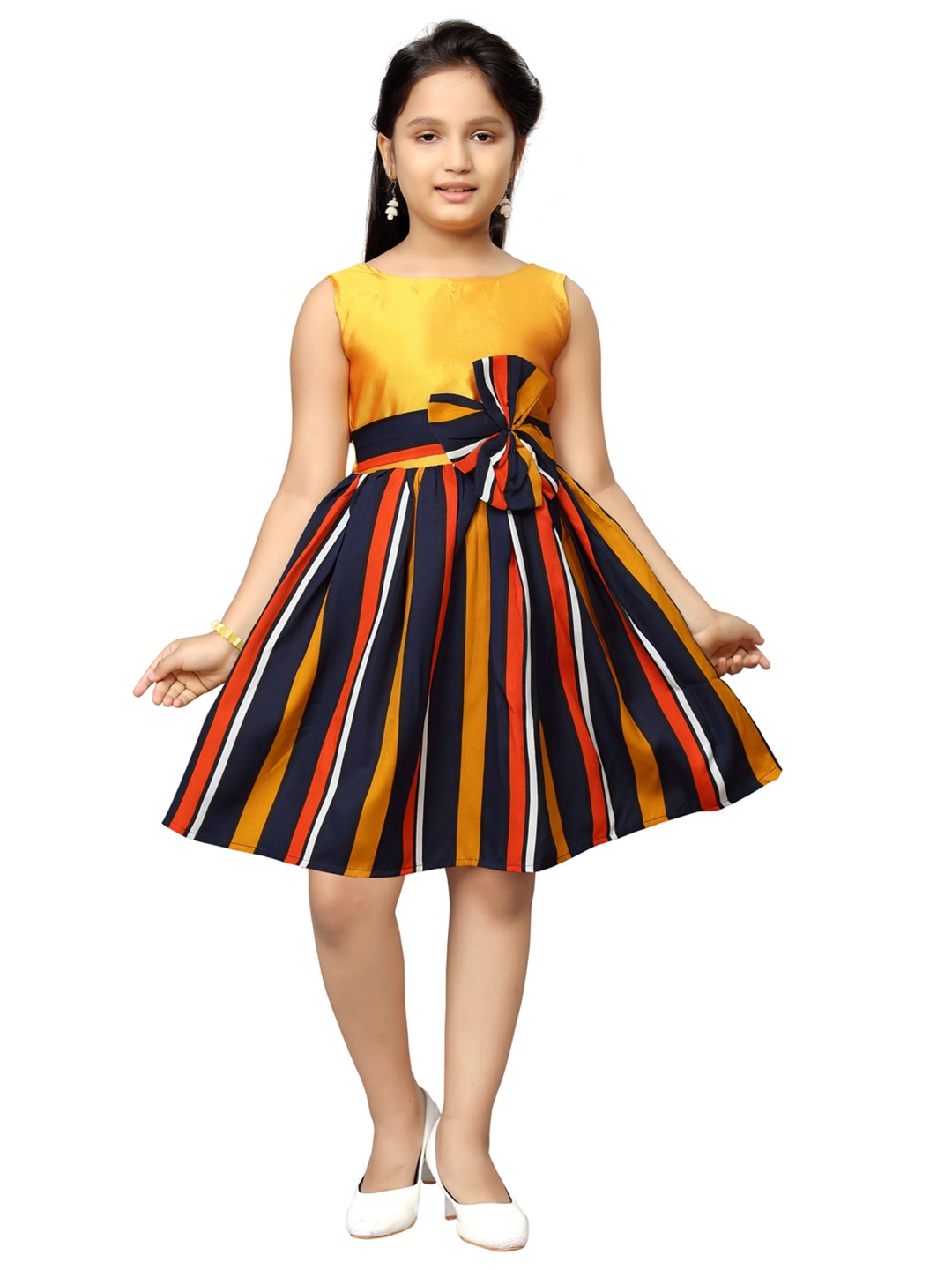 

Aarika Yellow & Black Striped Frock Dress