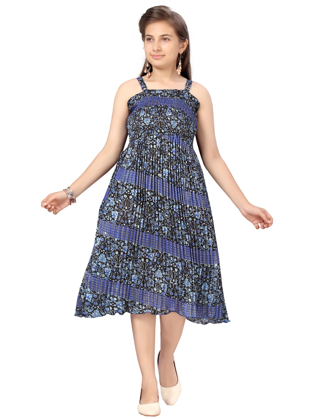 

Aarika Blue Ethnic Motifs Georgette A-Line Midi Dress