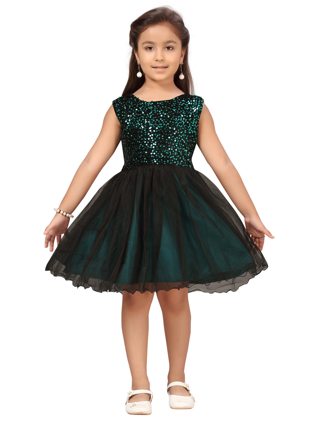 

Aarika Girls Green Embellished Net Dress