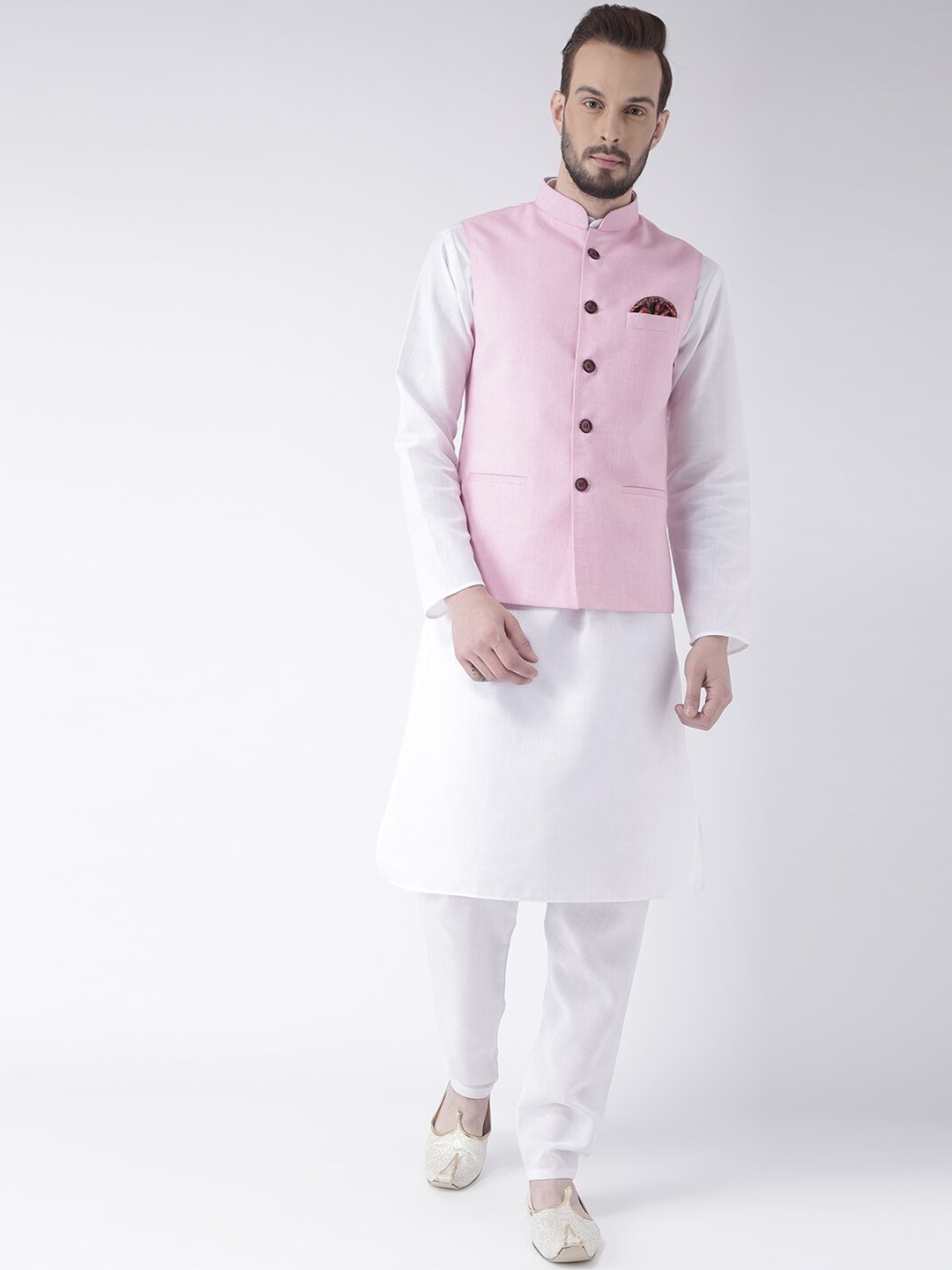 

Hangup Men Pure Cotton Kurta with Pyjamas, Pink