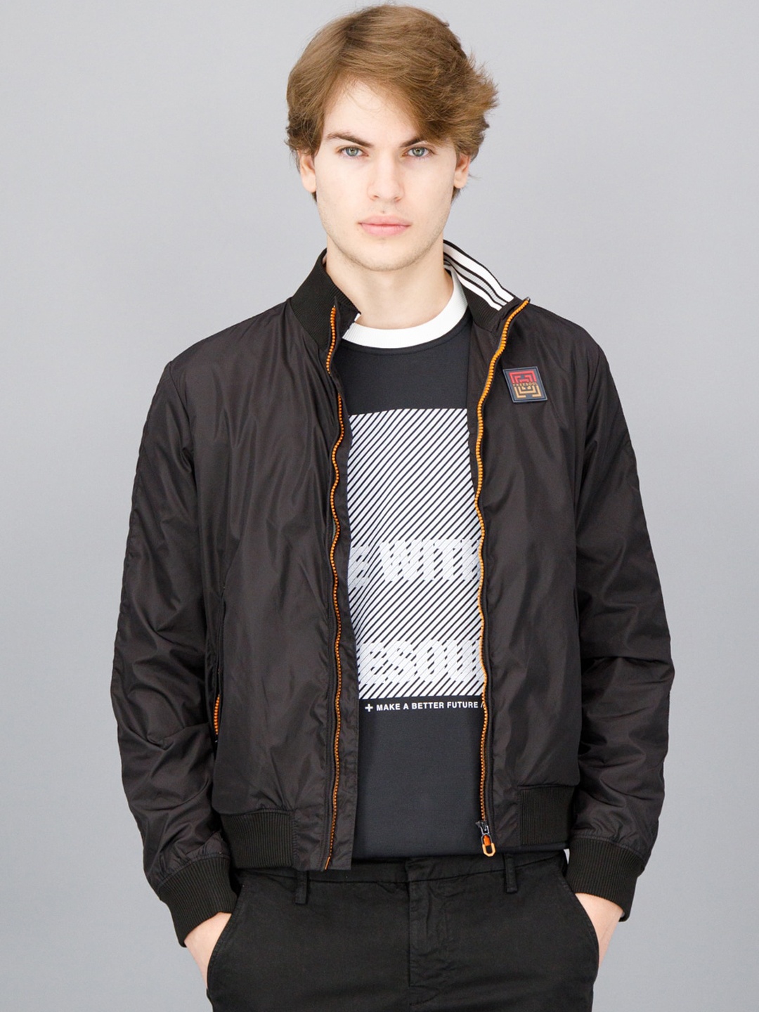 

FREESOUL Men Black Solid Bomber Jacket