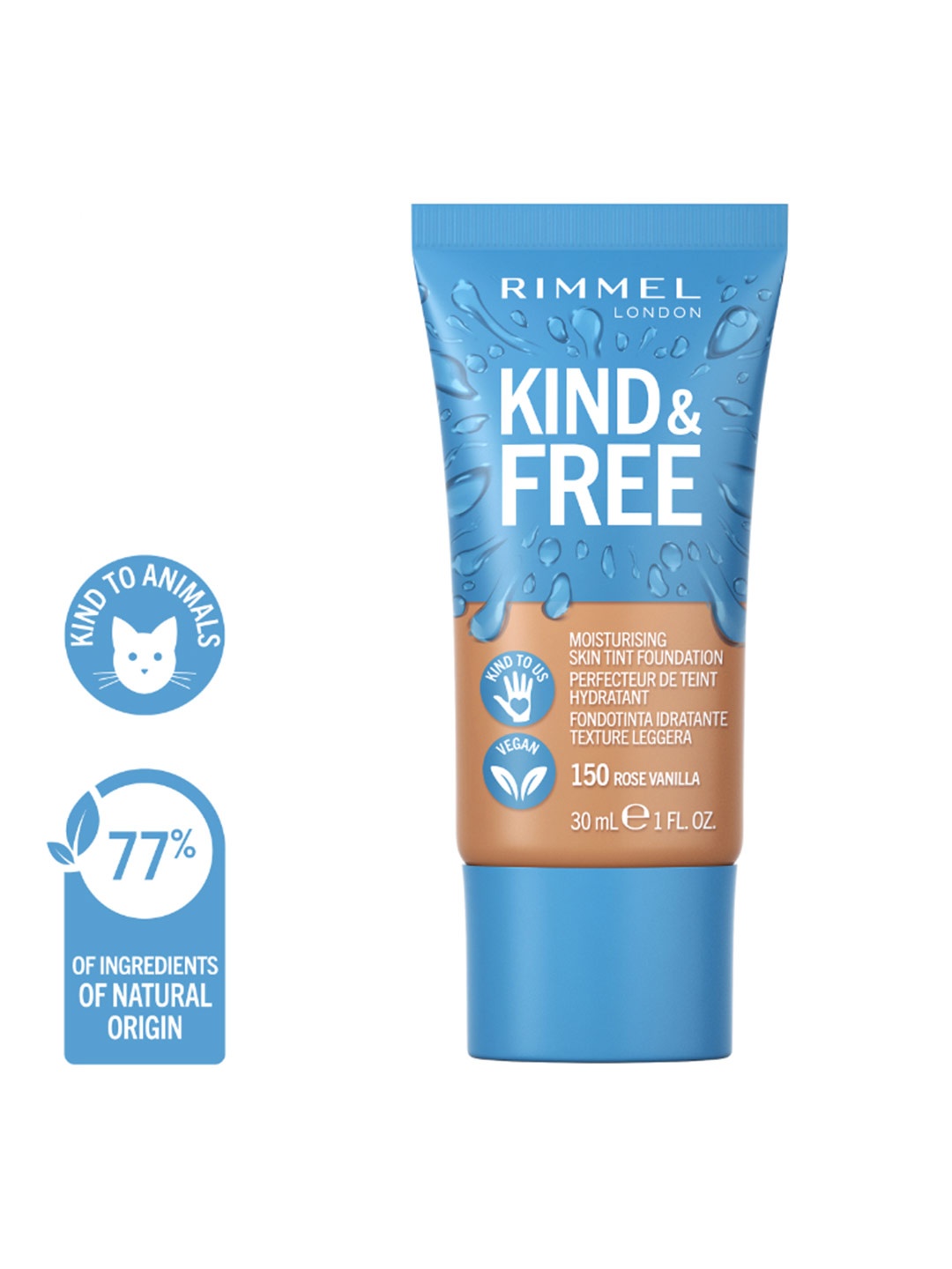 

Rimmel London Kind & Free Vegan Moisturizing Skin Tint Foundation 30ml - Rose Vanilla 150, Beige