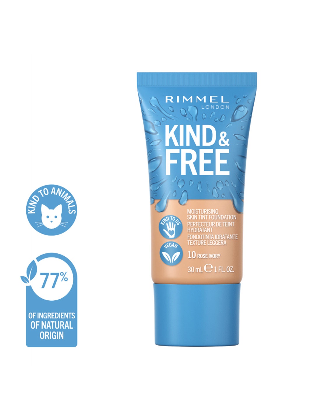 

Rimmel London Kind & Free Vegan Moisturizing Skin Tint Foundation 30ml - Rose Ivory 10, Beige