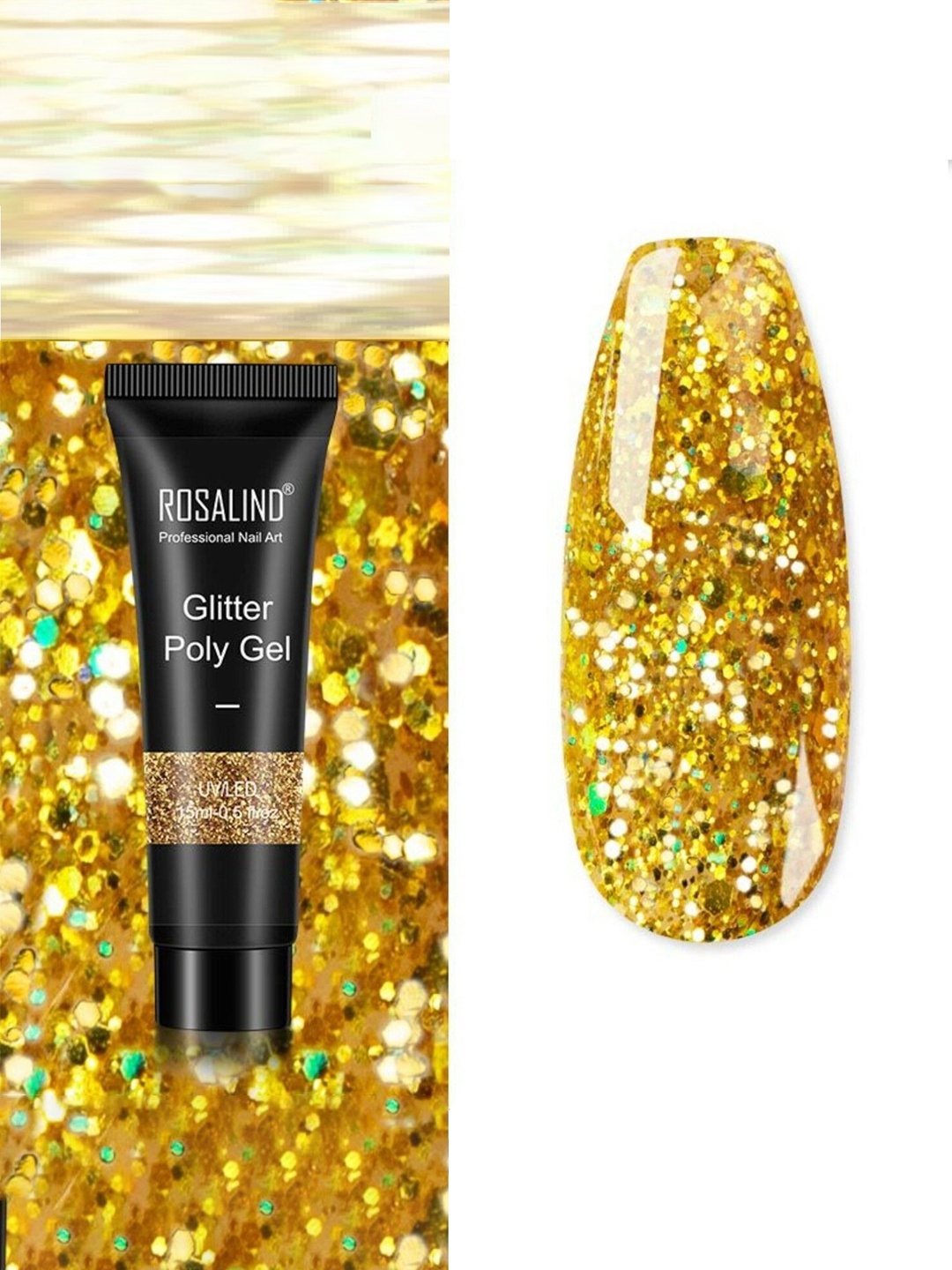 

ROSALIND UV & LED Soak-Off Glitter Poly Nail Extension Gel 15 ml - A754, Gold