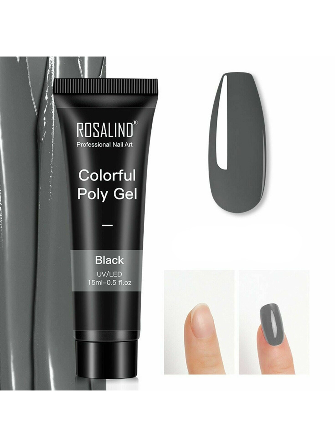 

ROSALIND UV & LED Soak-Off Colorful Poly Nail Extension Gel 15 ml - Black, Charcoal