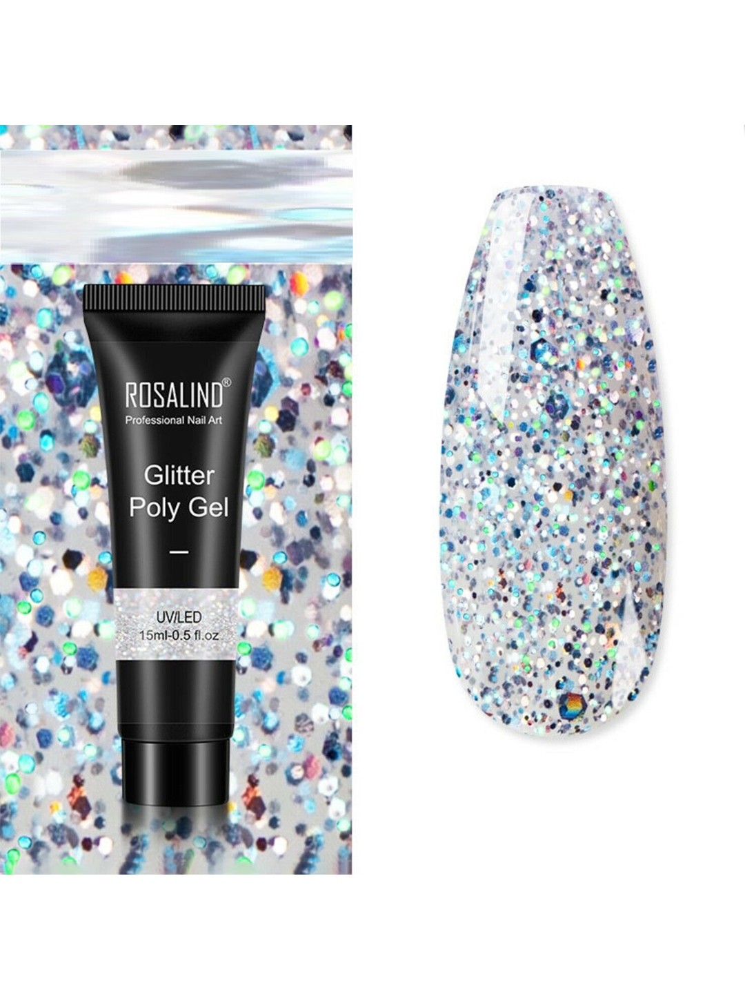 

ROSALIND UV & LED Soak-Off Glitter Poly Nail Extension Gel 15 ml - A753, Silver