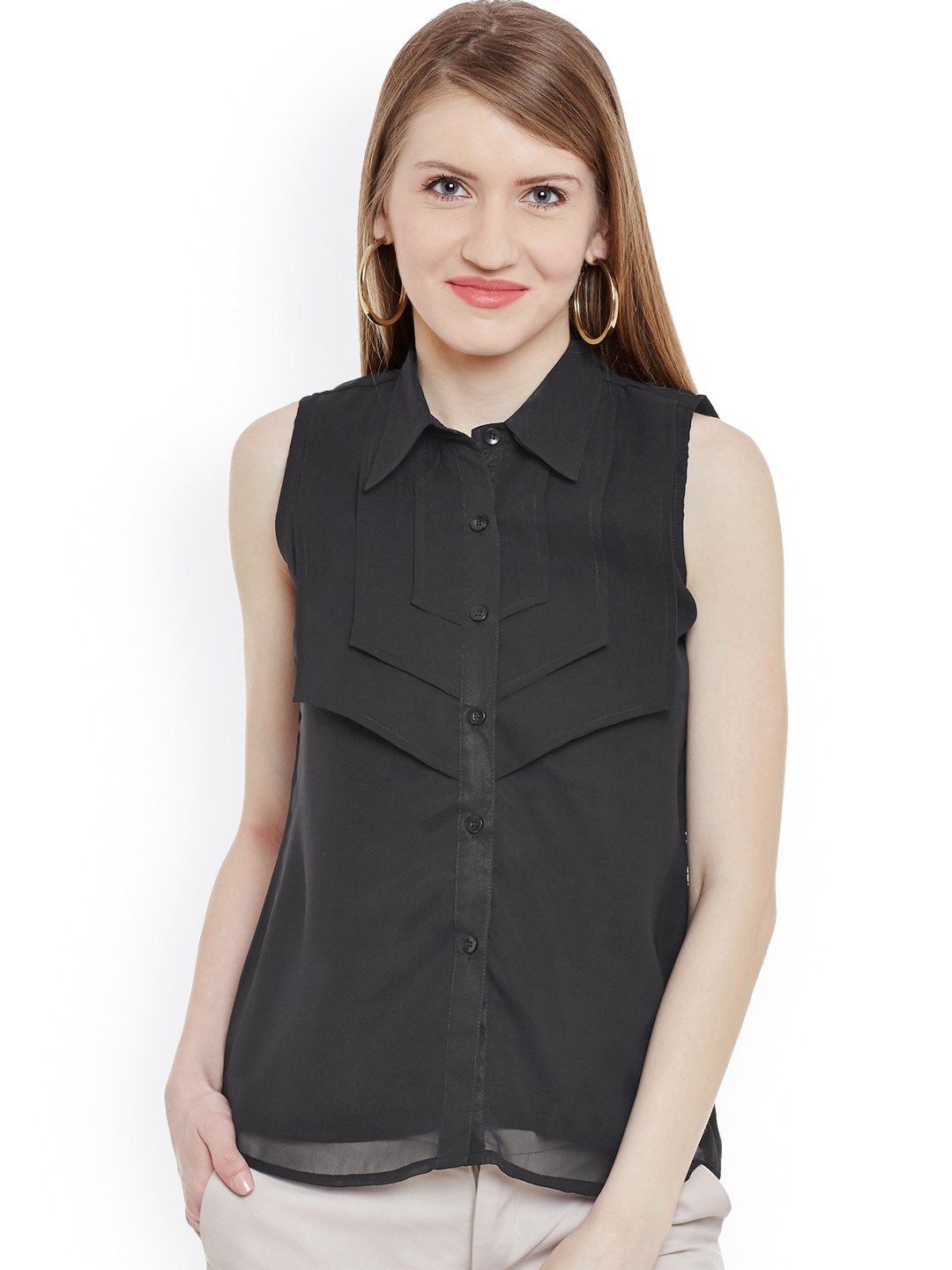 

Marc Loire Women Black Solid Manhattan Regular Fit Semi-Sheer Casual Shirt