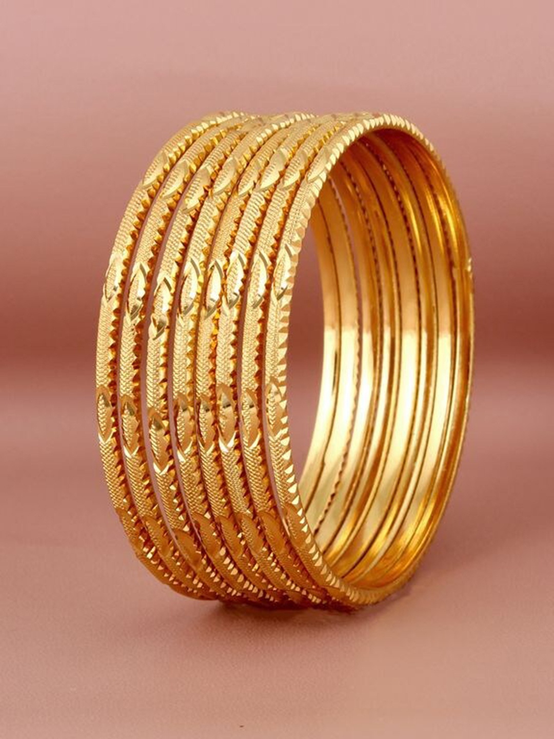 

LUCKY JEWELLERY Set Of 8 18K Gold-Plated Bangles