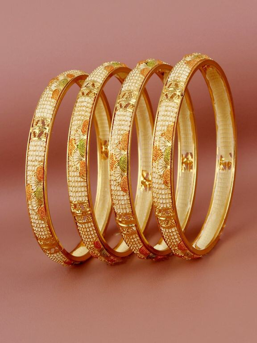 

LUCKY JEWELLERY Set Of 4 18K Gold-Plated Bangles