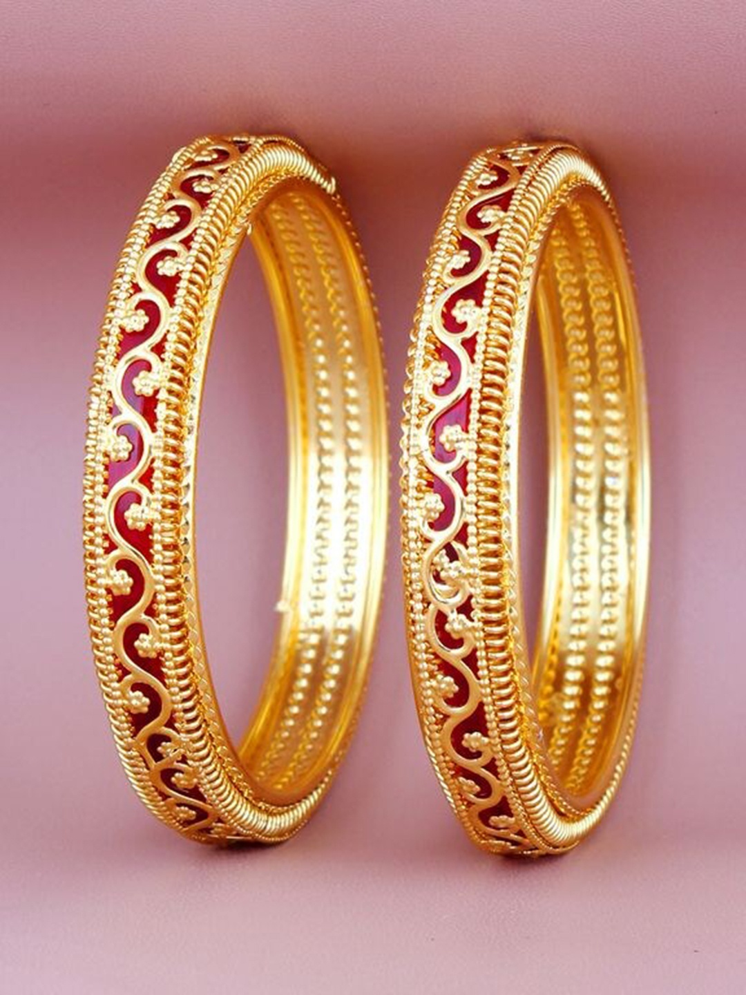 

LUCKY JEWELLERY Set Of 2 18K Gold-Plated Bangles