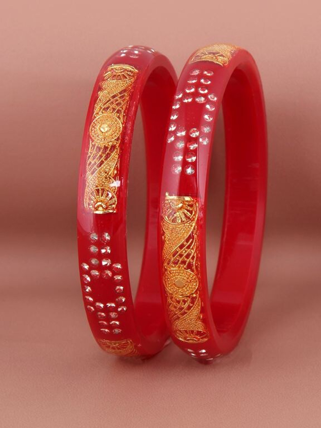 

LUCKY JEWELLERY Red & Gold-Toned Sankha & Bengali Pola Traditional Bangles