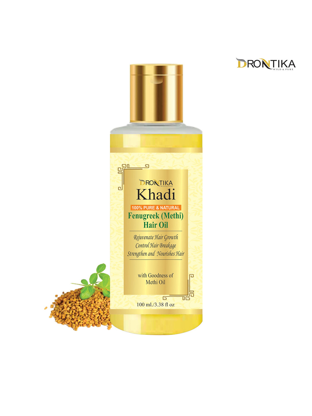 

DRONTIKA Khadi 100% Pure & Natural Fenugreek Methi Hair Oil For Hair Growth - 100 ml, Gold