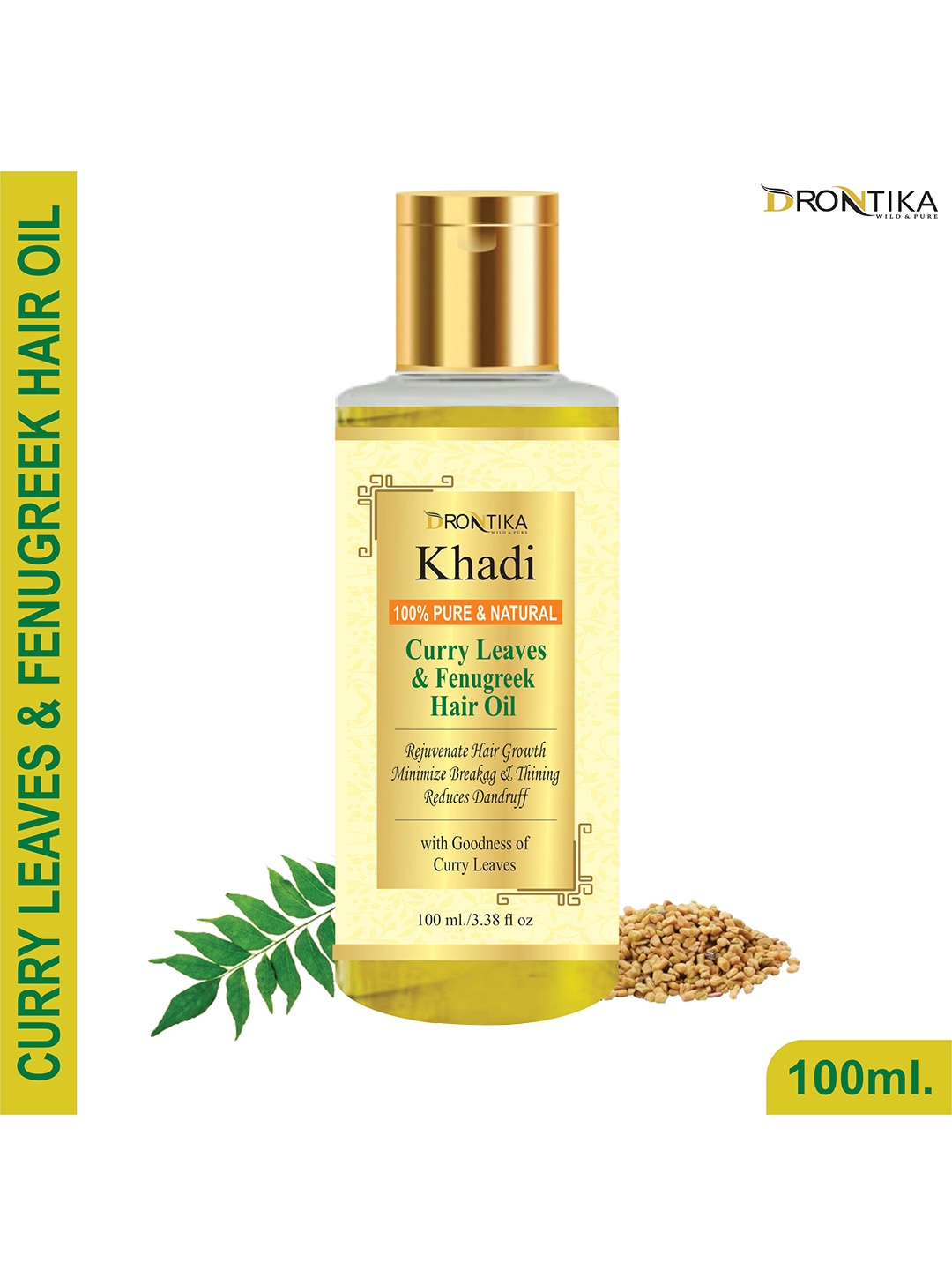 

Khadi DRONTIKA Curry Leaves & Fenugreek Hair Oil for Hair Fall and Greying Control - With Vitamin E 100ml, Multi