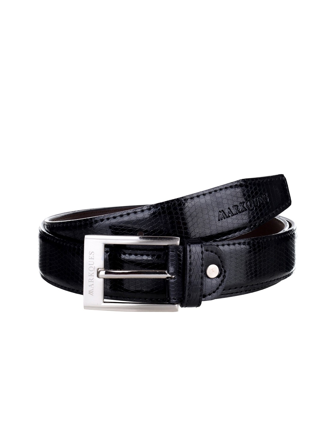 

MARKQUES Men Black Textured Formal Belt