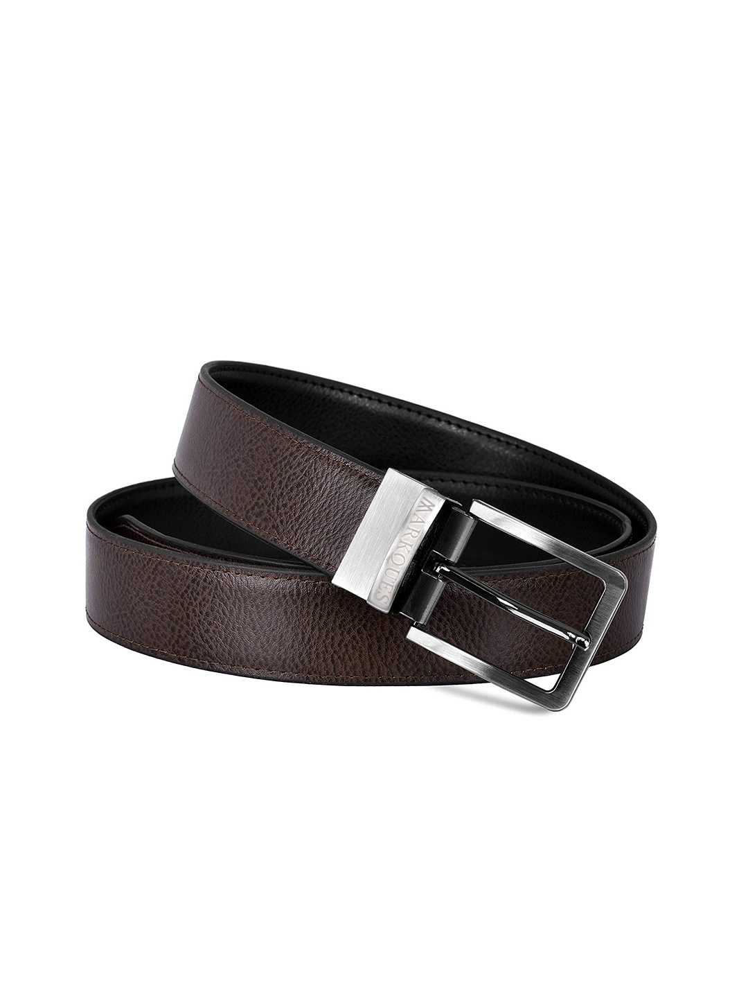 

MARKQUES Men Vegan Leather Reversible Belt, Black