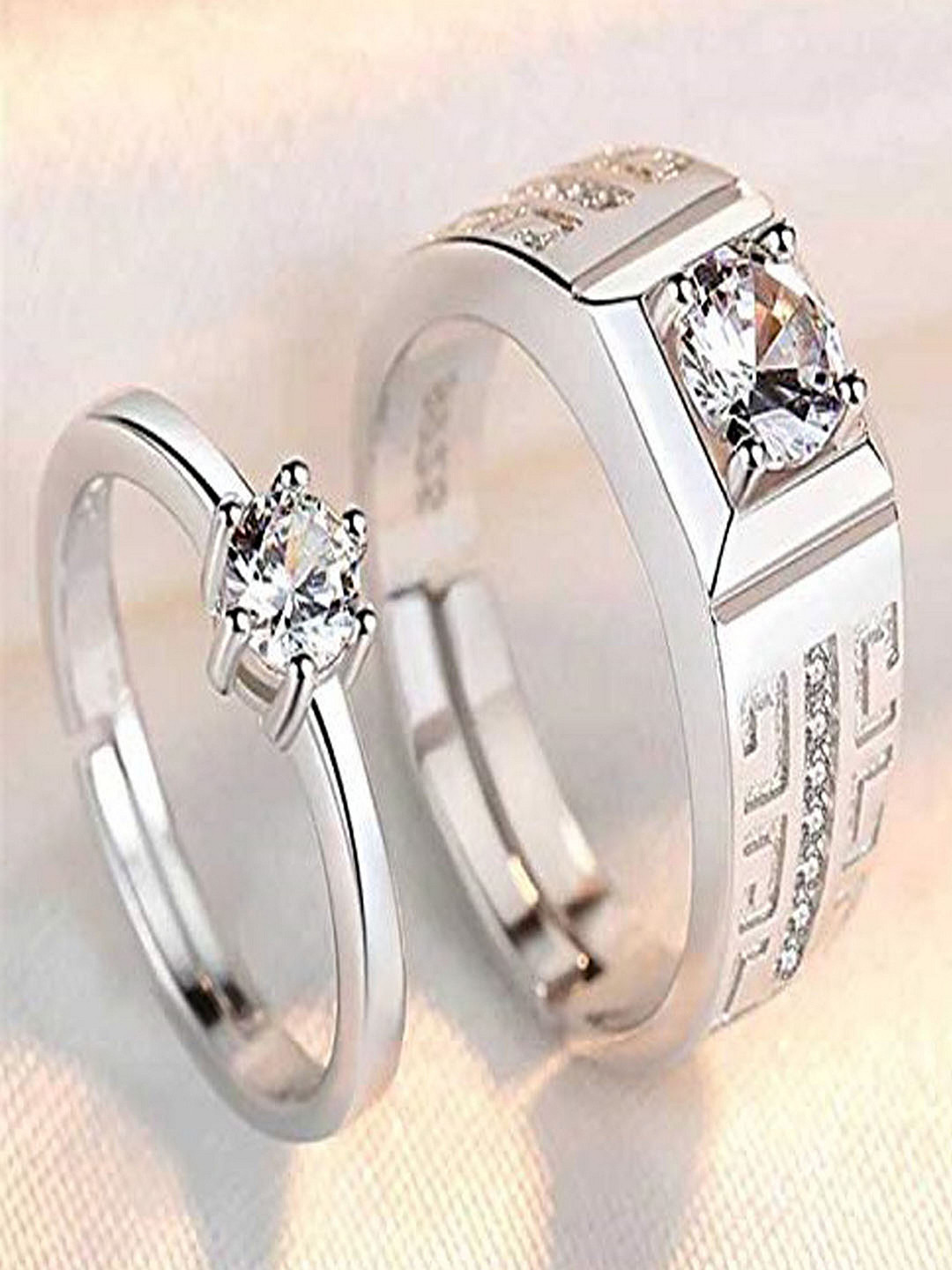 

UNIVERSITY TRENDZ Set Of 2 Silver-Plated White CZ-Studded Adjustable Finger Ring